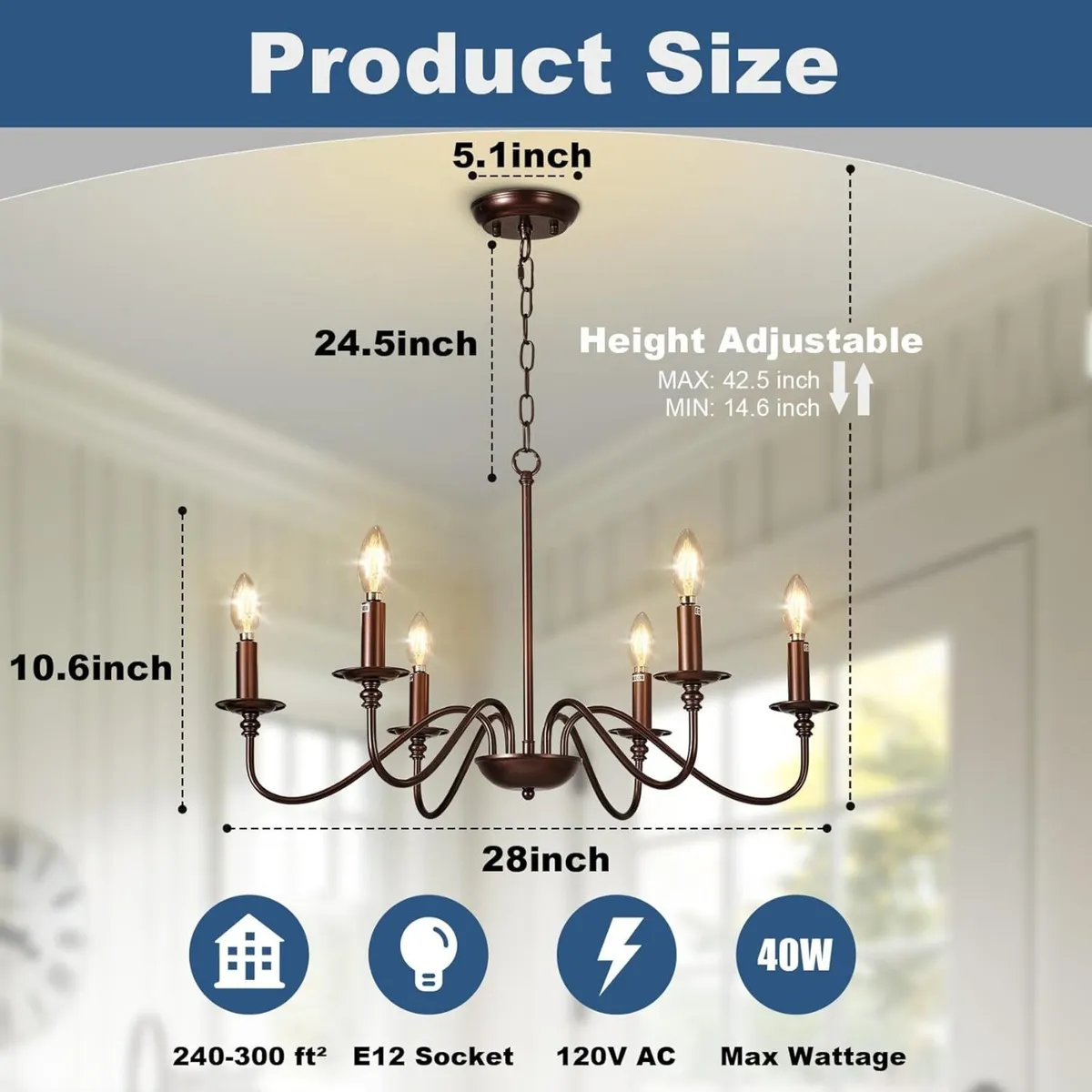 Brown Chandelier Light Fixture: 6-Light Modern - Image 2
