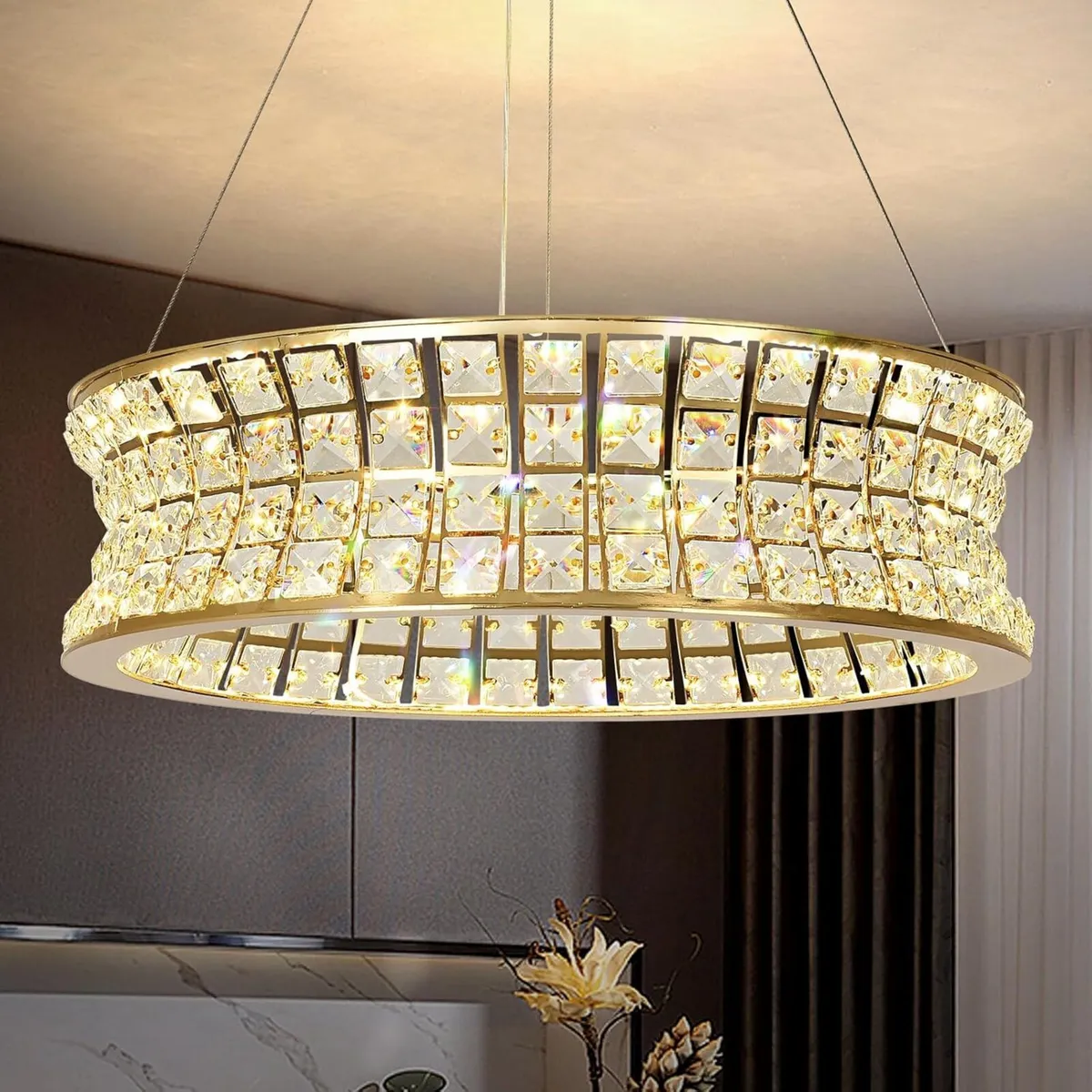 Modern Crystal Chandelier Gold LED Round Pendant - Image 1