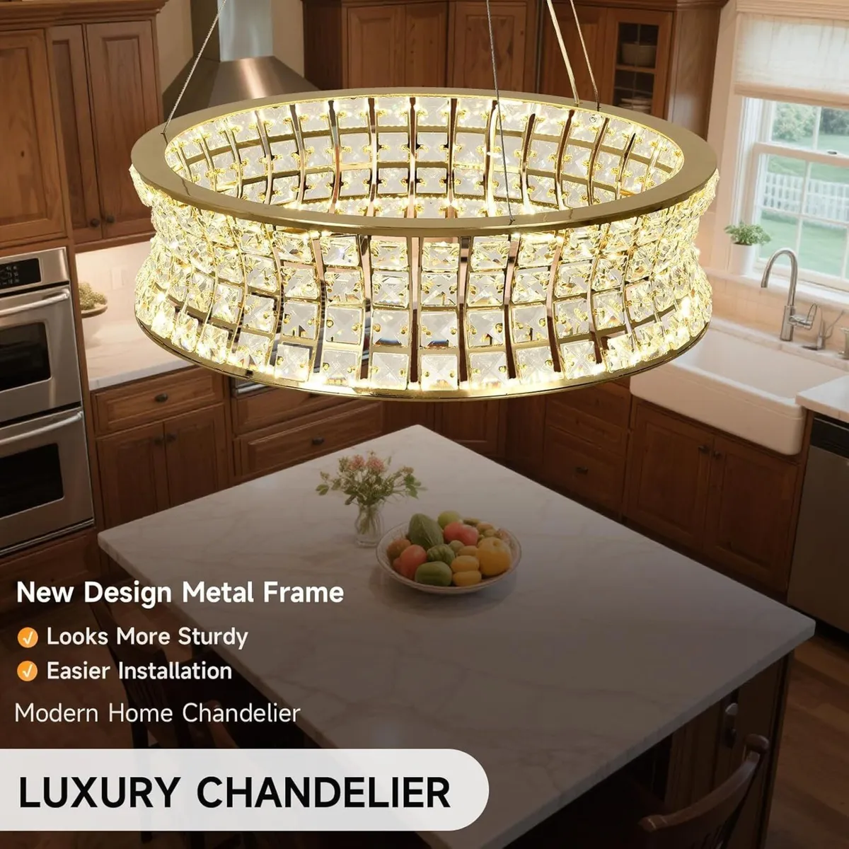 Modern Crystal Chandelier Gold LED Round Pendant - Image 2