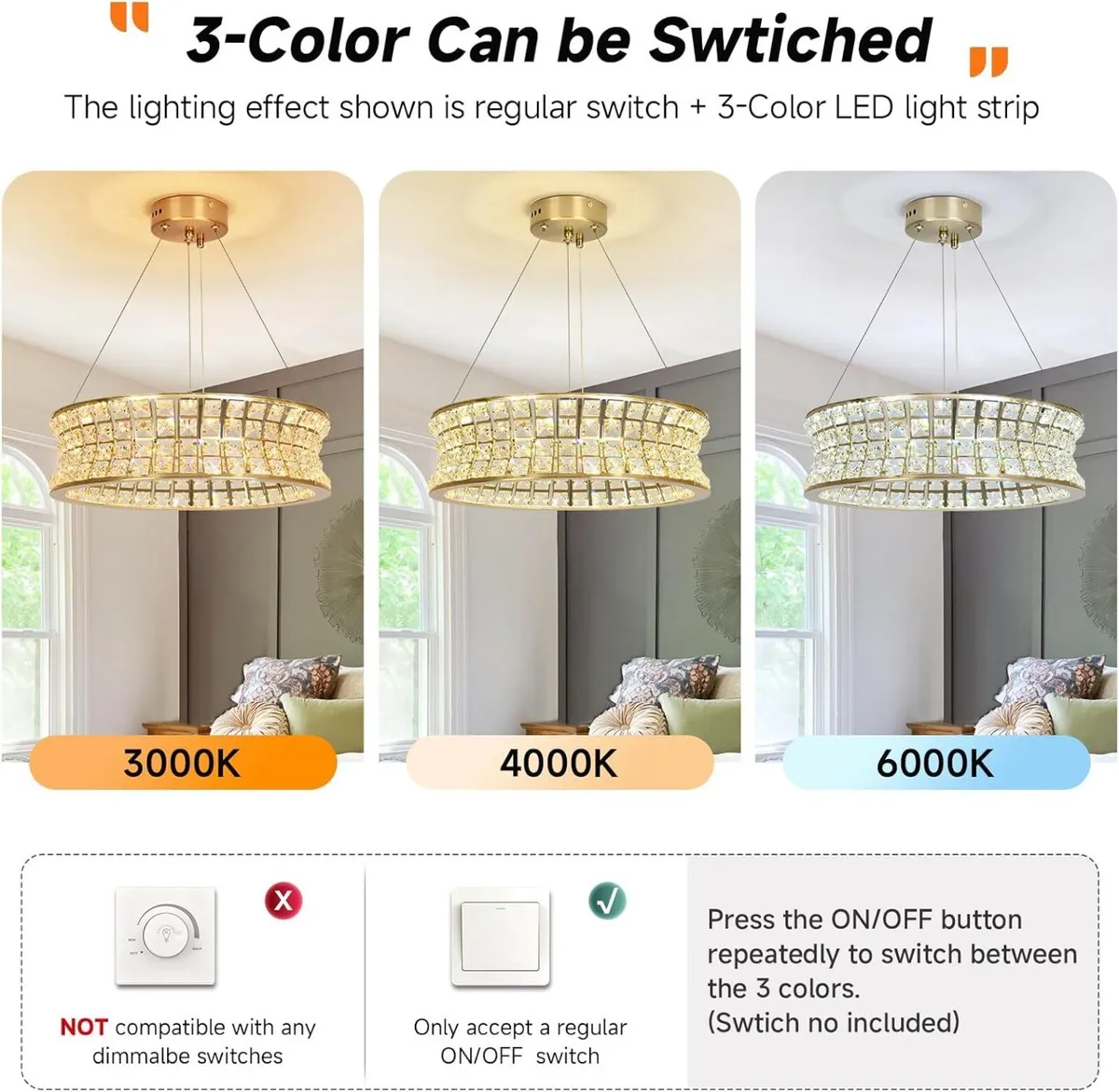 Modern Crystal Chandelier Gold LED Round Pendant - Image 3