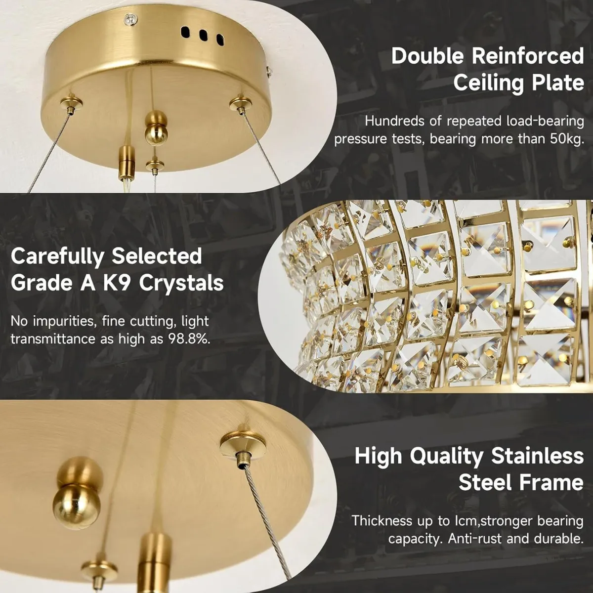 Modern Crystal Chandelier Gold LED Round Pendant - Image 4