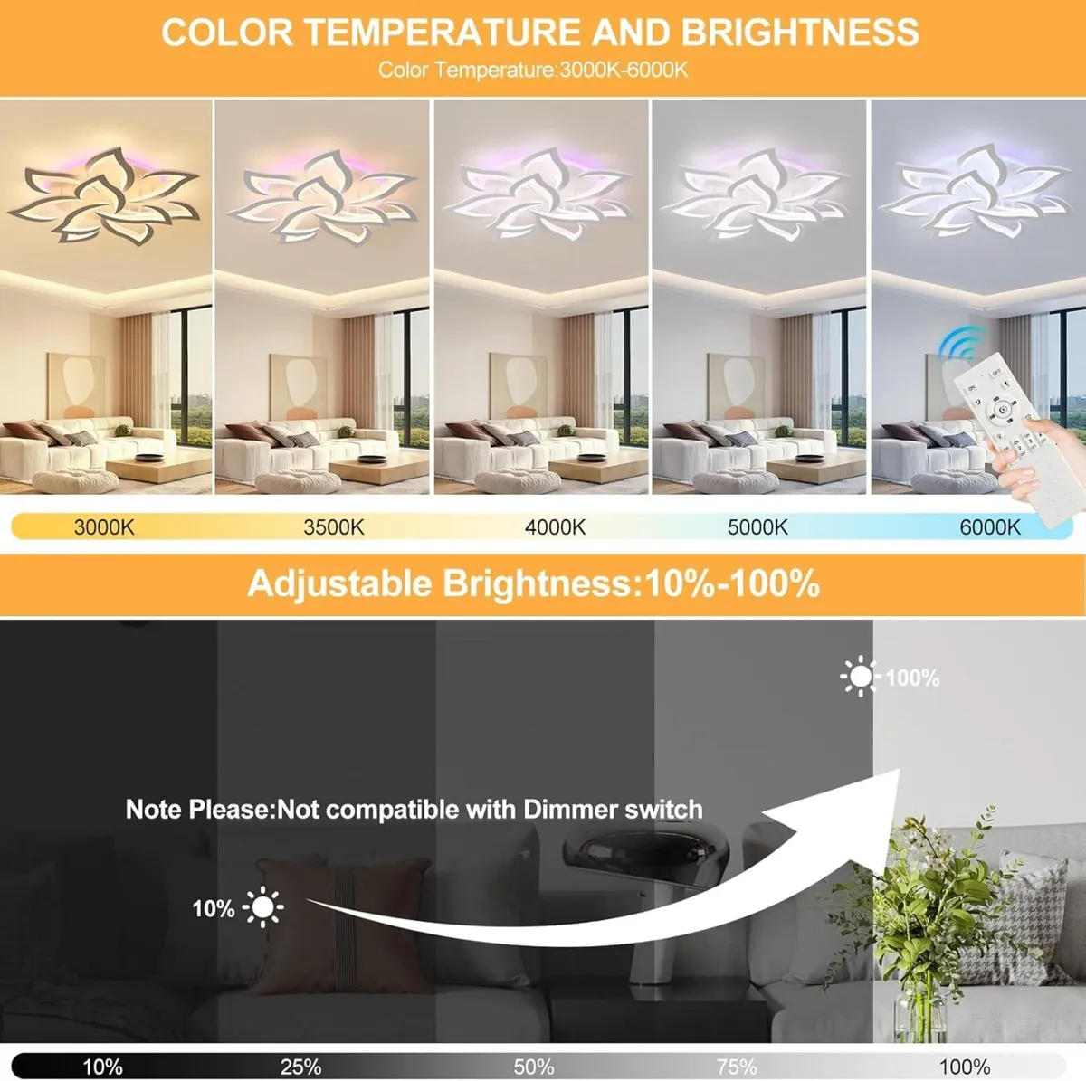 Led Ceiling Light Dimmable 80W Modern Chandelier - Image 3