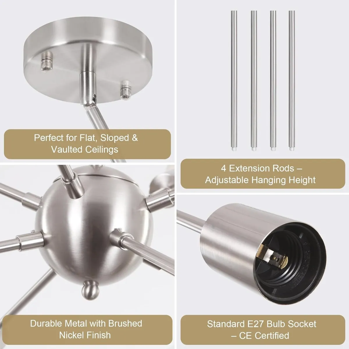 Nickel Sputnik Ceiling Light 8 Lights Chandeliers - Image 3