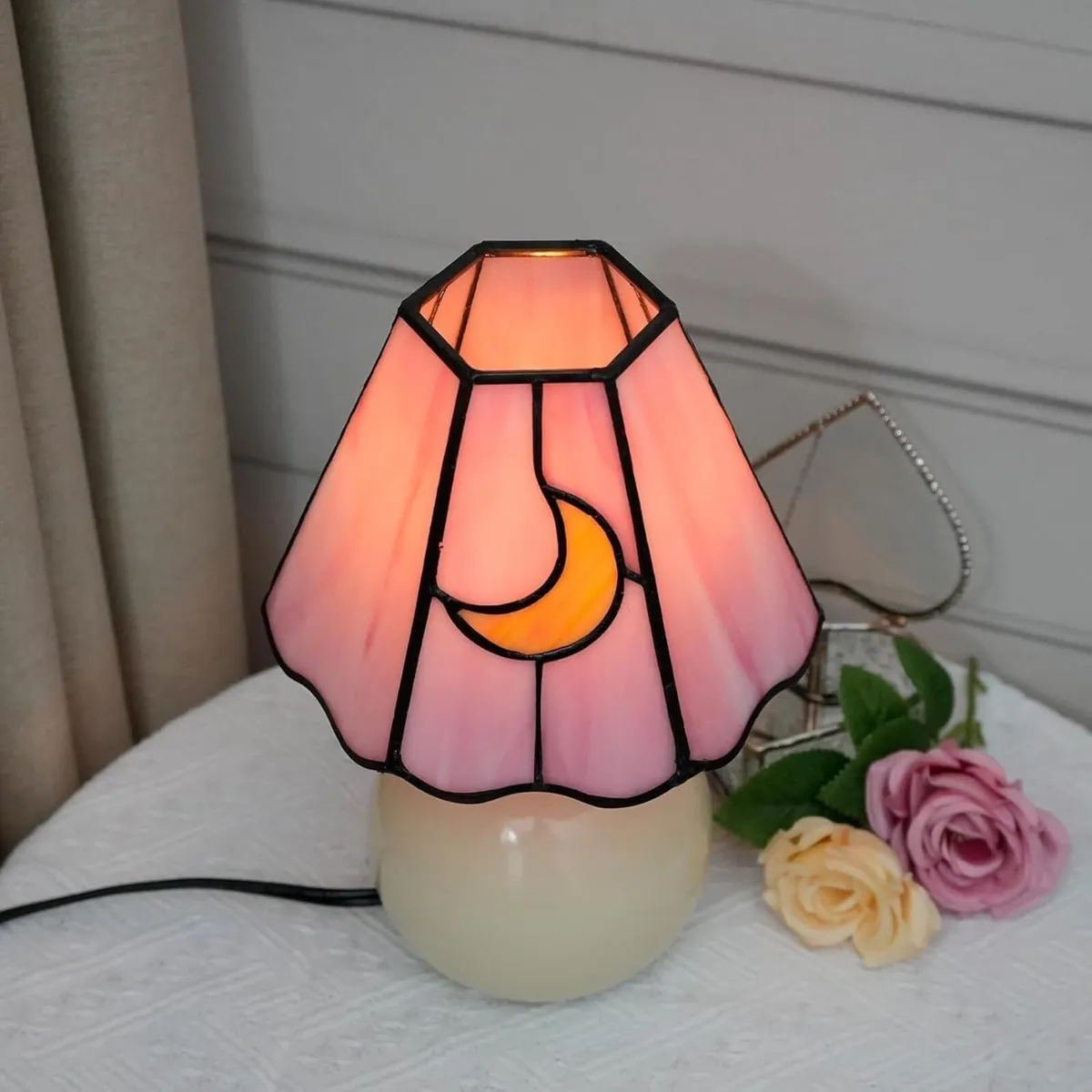 Tiffany Lamp Stained Glass Table Mushroom Moon - Image 3