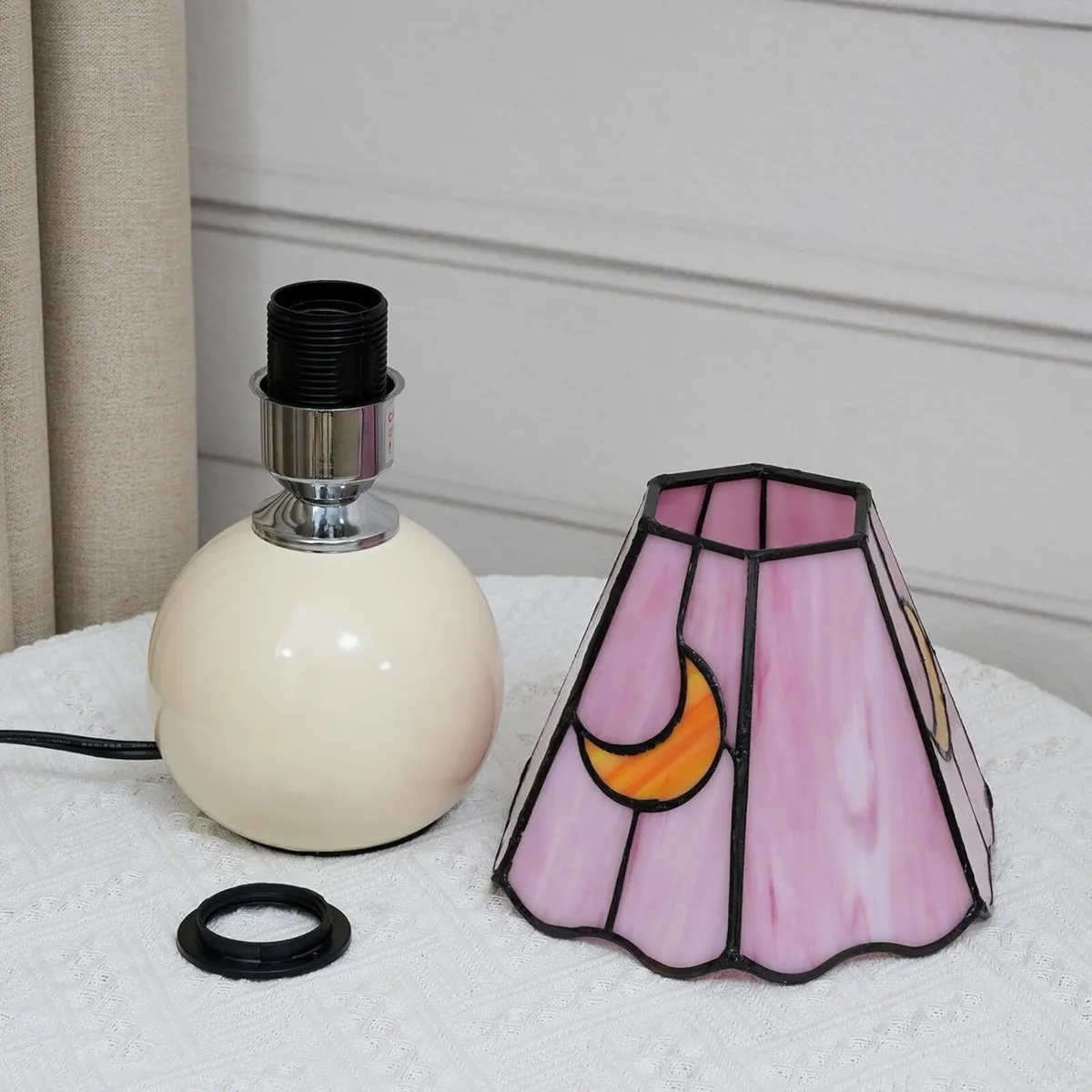 Tiffany Lamp Stained Glass Table Mushroom Moon - Image 4