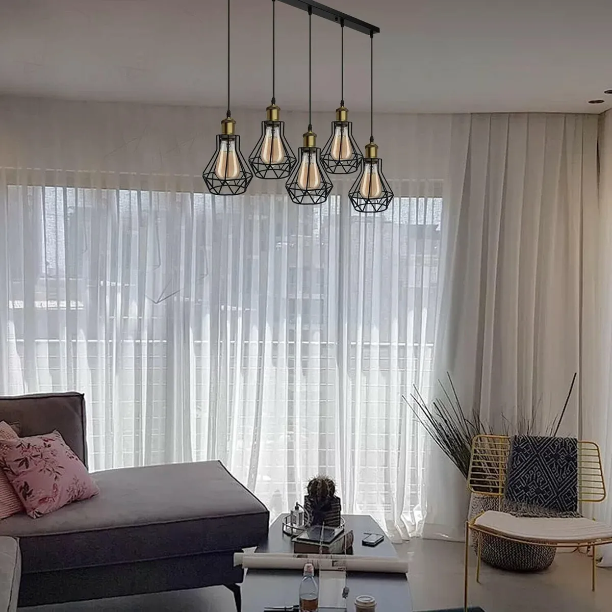 Vintage Metal Pendant Light Industrial Lamp Cage - Image 2