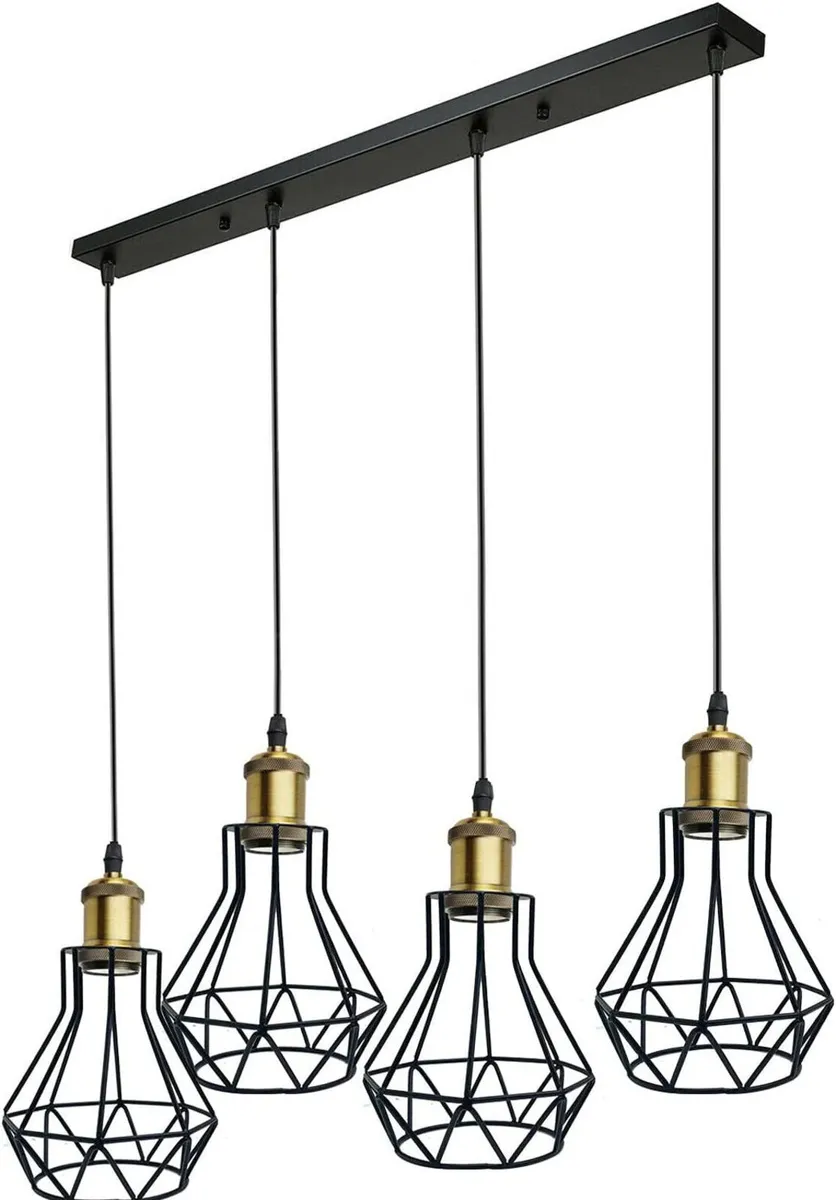 Vintage Metal Pendant Light Industrial Lamp Cage - Image 3