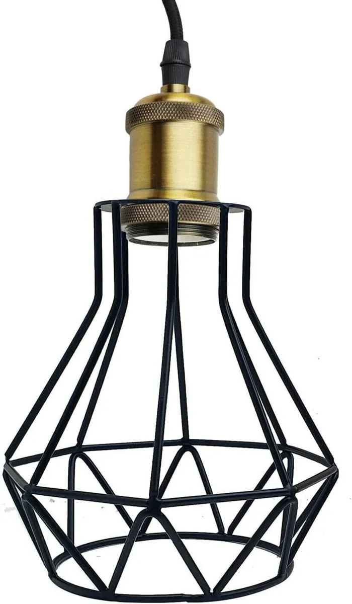 Vintage Metal Pendant Light Industrial Lamp Cage - Image 4