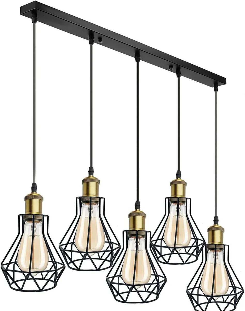 Vintage Metal Pendant Light Industrial Lamp Cage - Image 1
