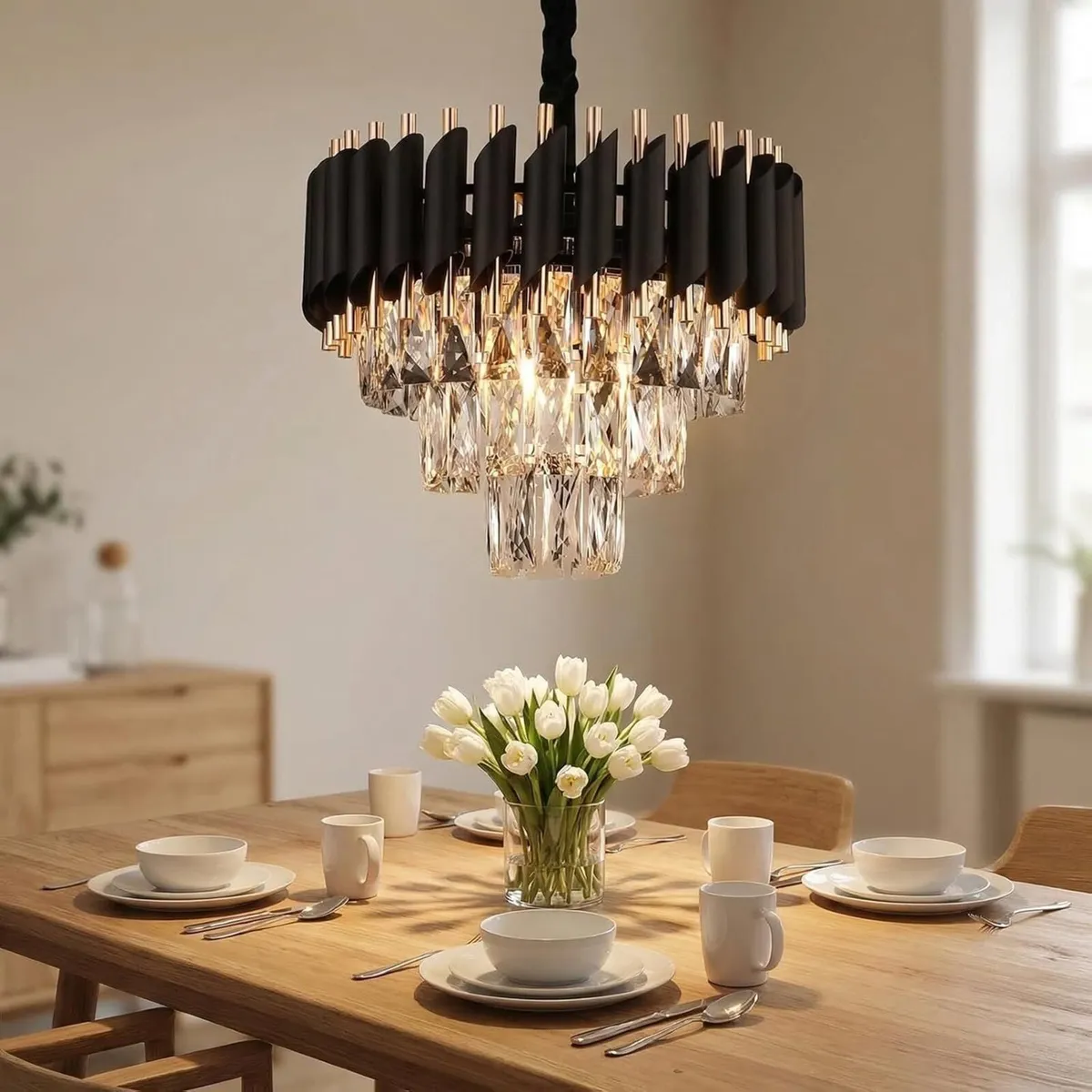 Modern Luxury Black Gold Crystal Chandelier - Image 2