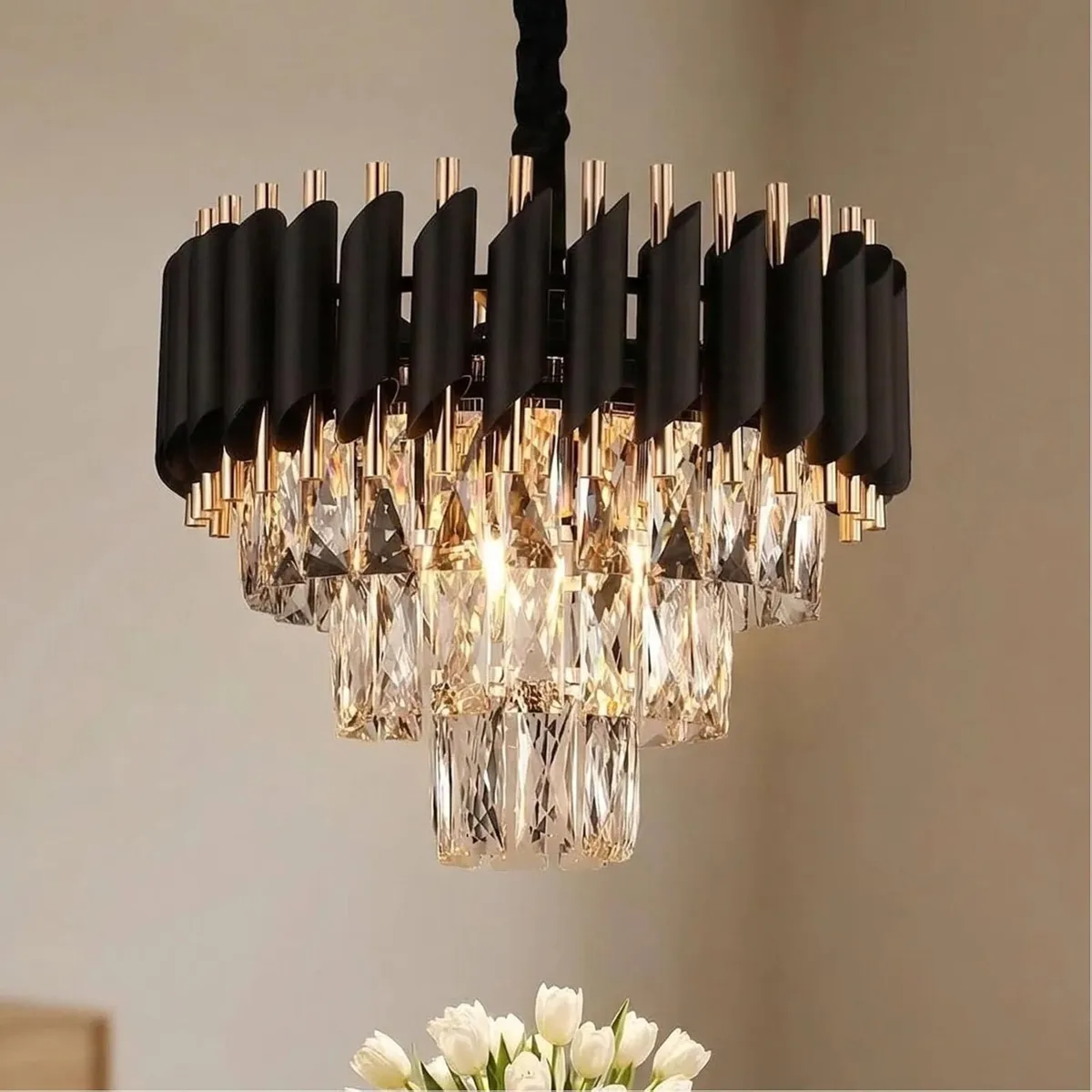 Modern Luxury Black Gold Crystal Chandelier - Image 1