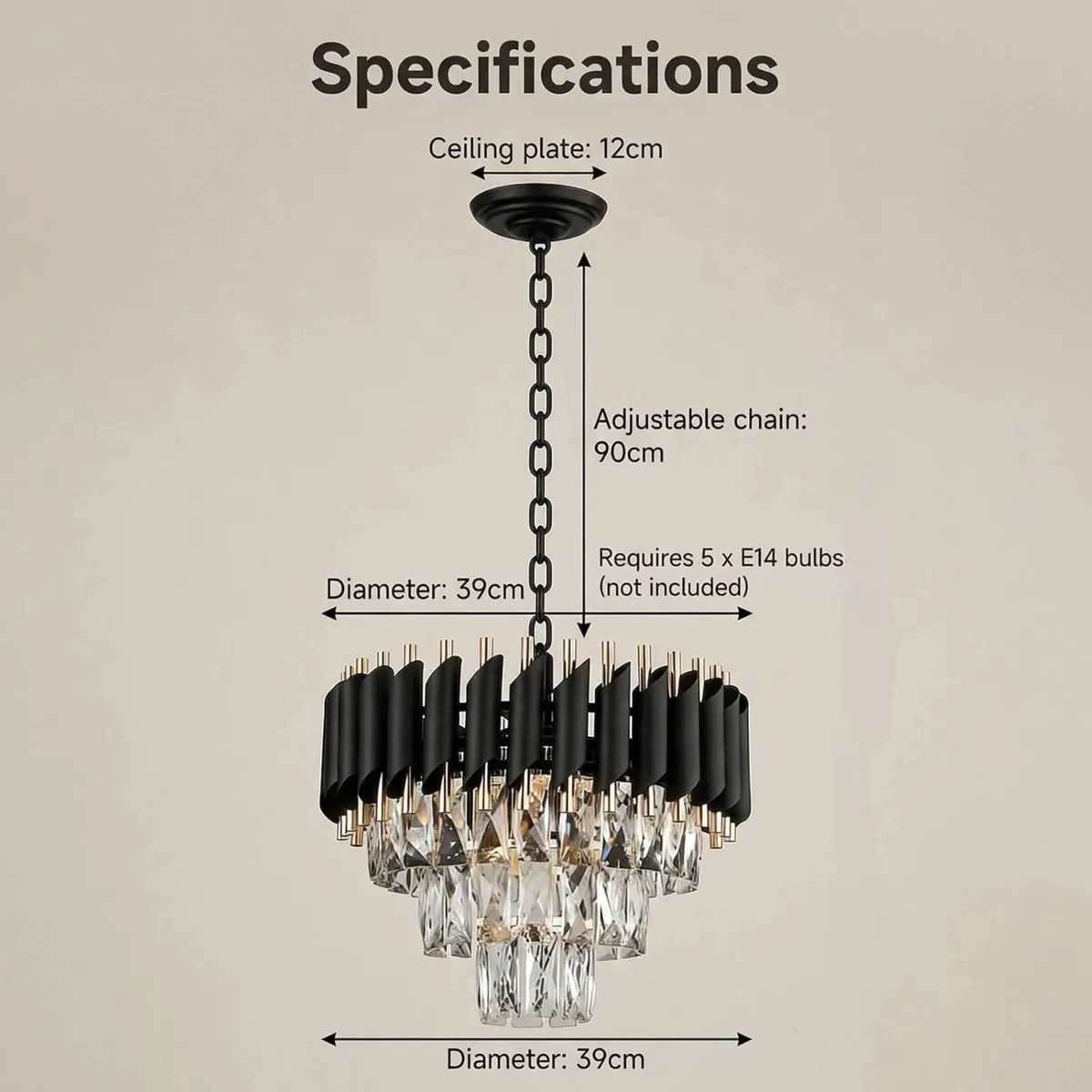 Modern Luxury Black Gold Crystal Chandelier - Image 4