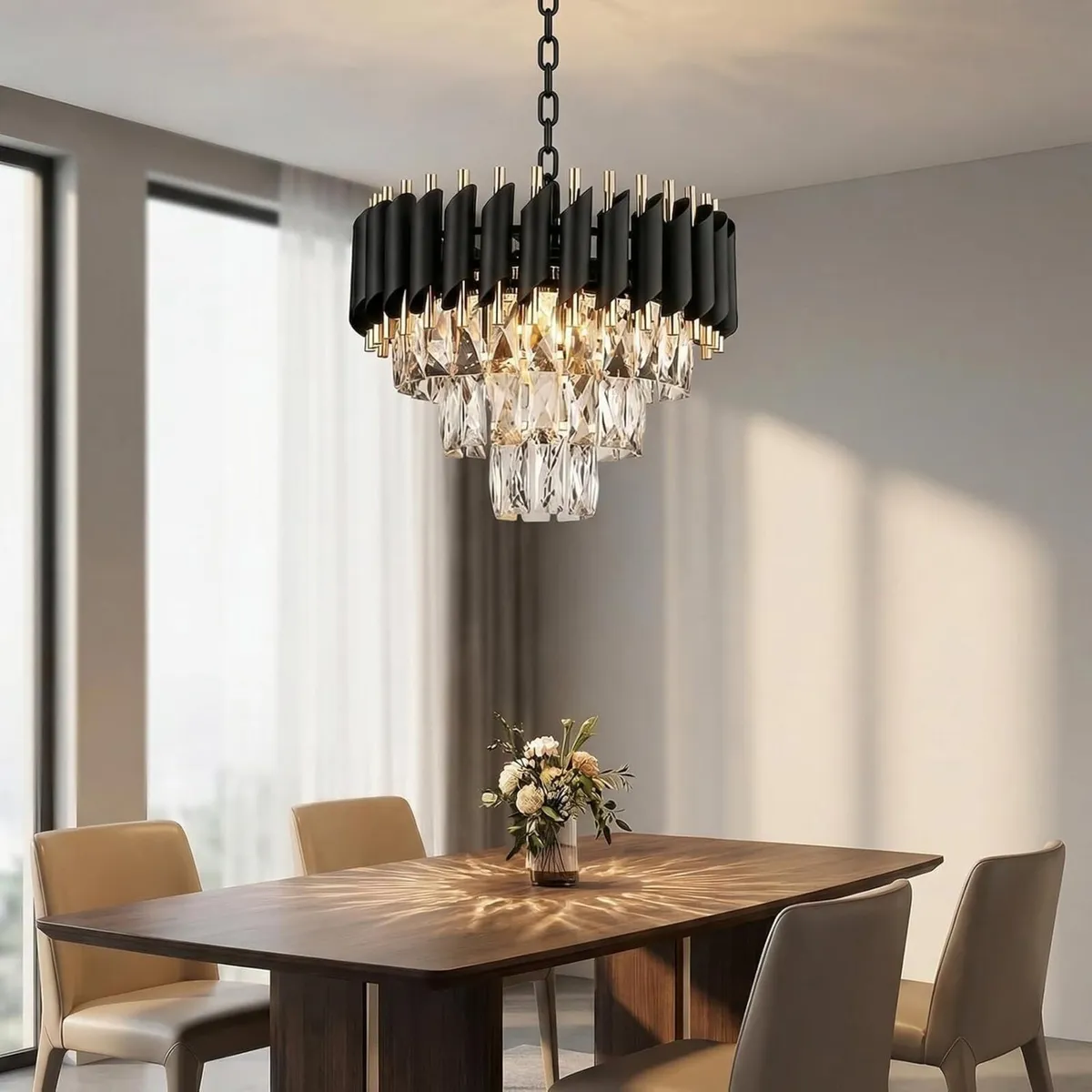 Modern Luxury Black Gold Crystal Chandelier - Image 3