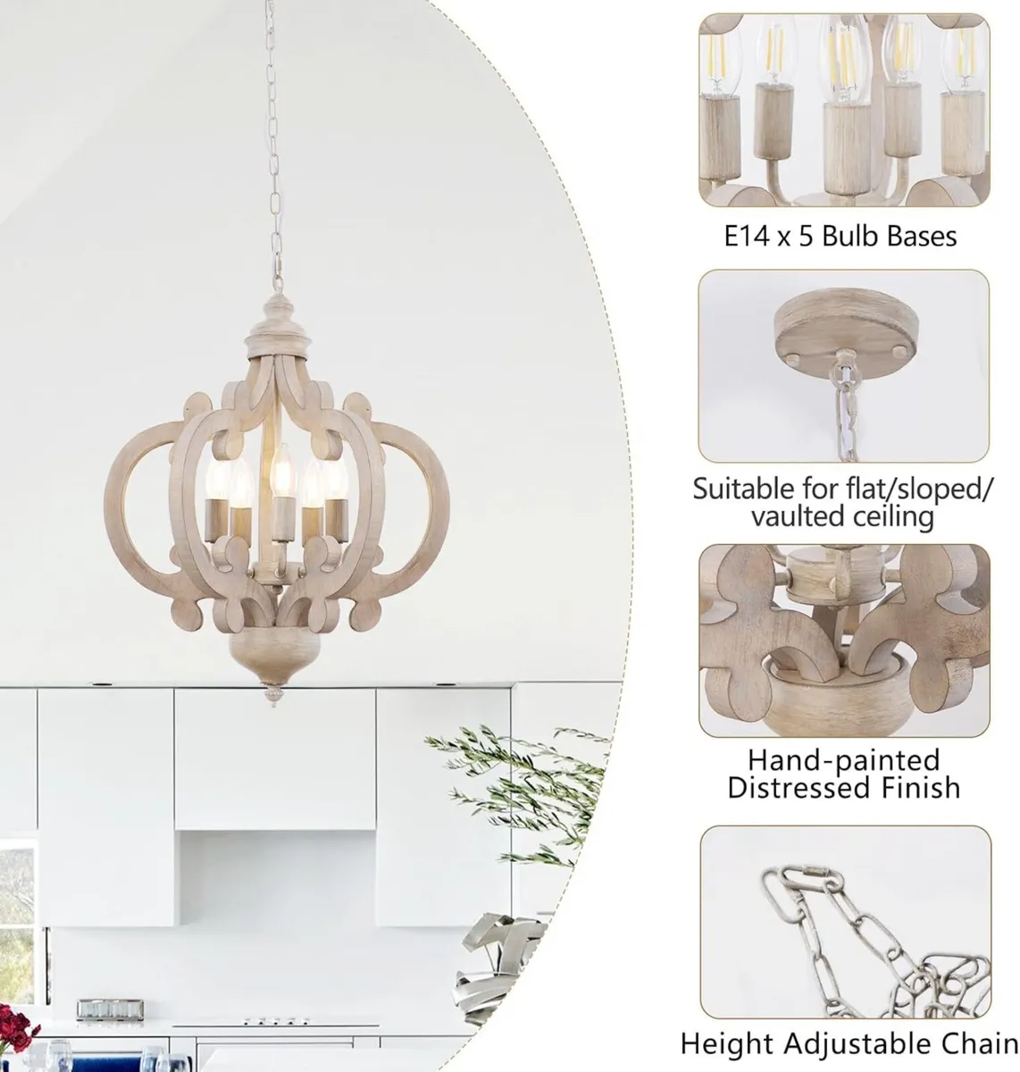 Farmhouse Chandelier 5-Light Vintage Rustic - Image 2