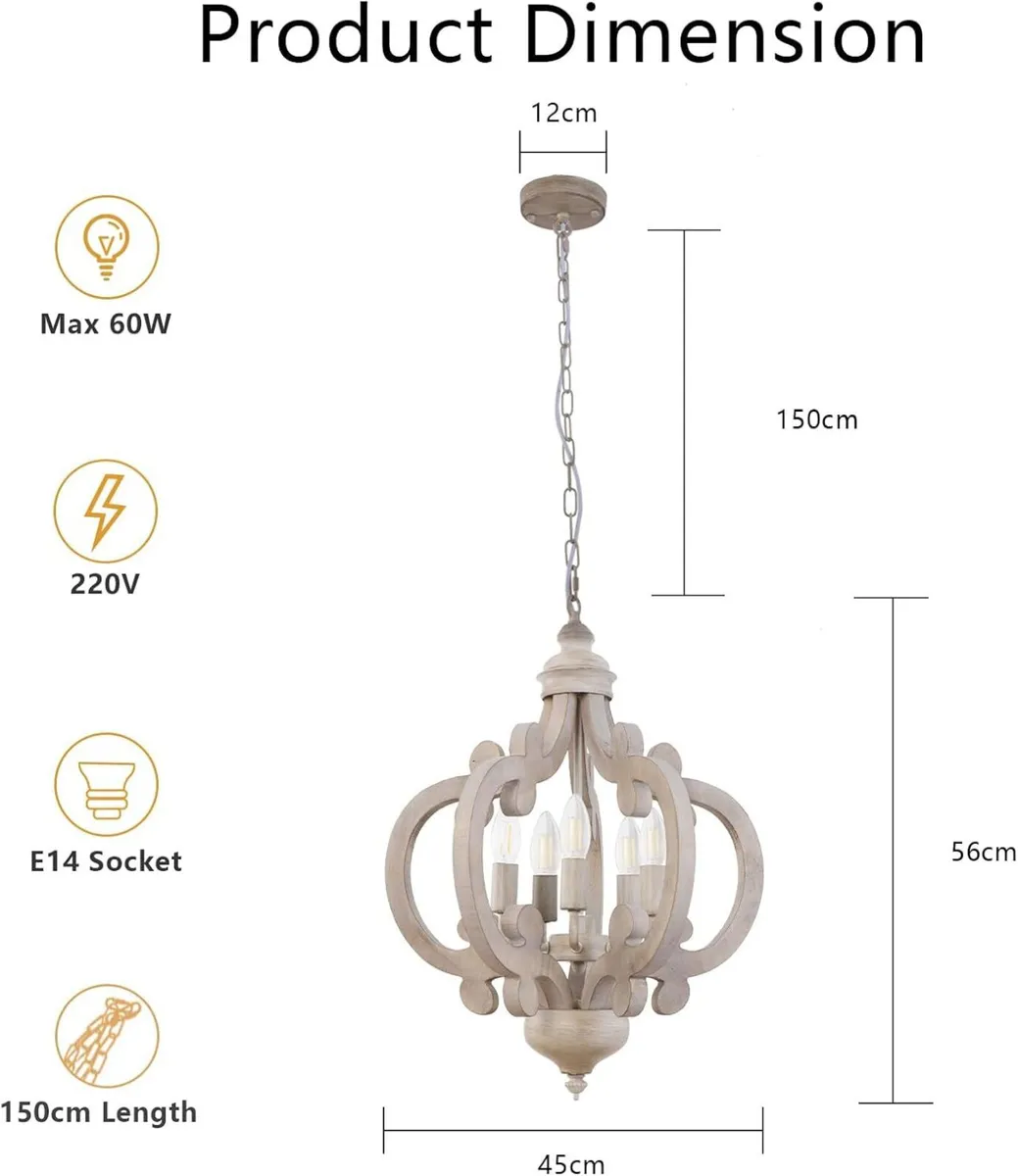 Farmhouse Chandelier 5-Light Vintage Rustic - Image 3