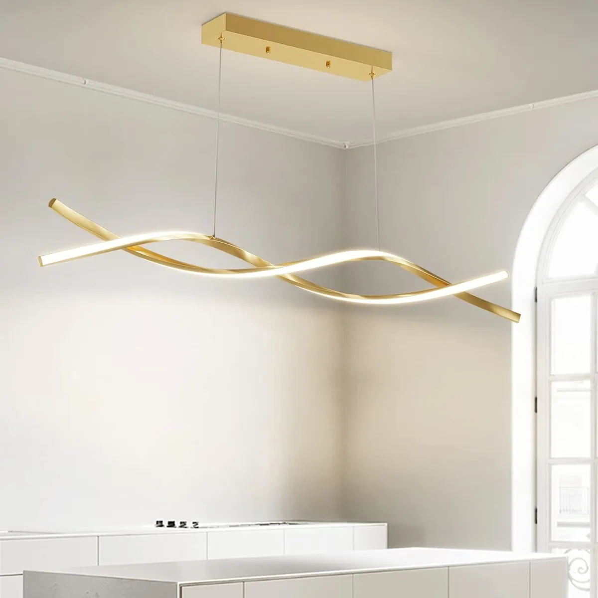 100CM Gold Kitchen Island Lights LED Wave Pendant - Image 1