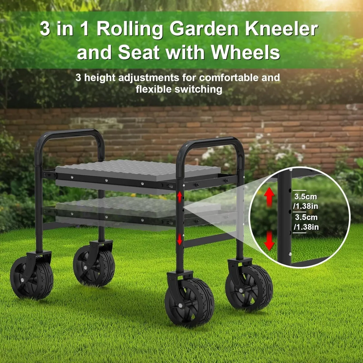 Garden Kneeler and Seat with 360degrees Wheels: - Image 3