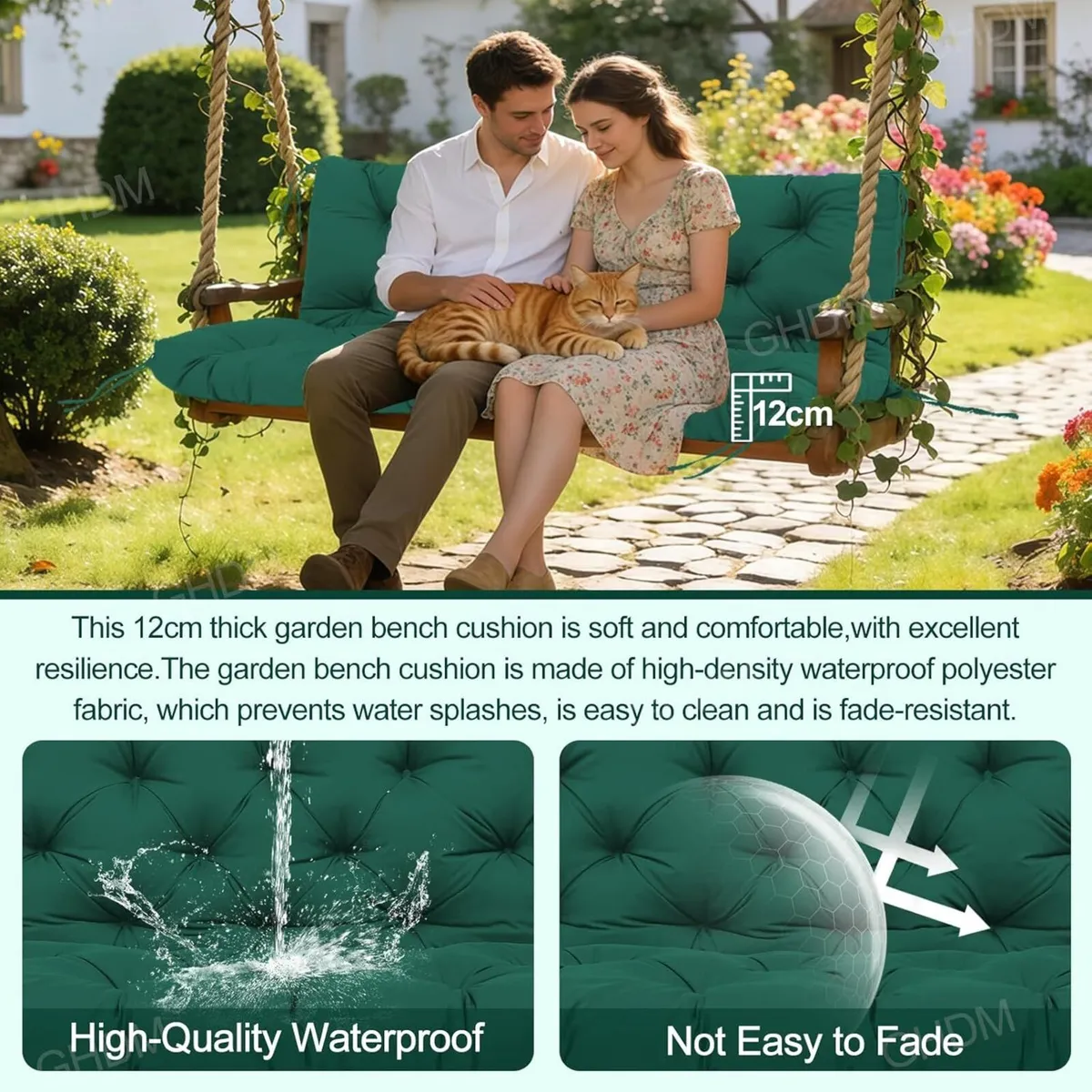 Garden Bench Cushion Thick 12cm Swing Cushions - Image 2