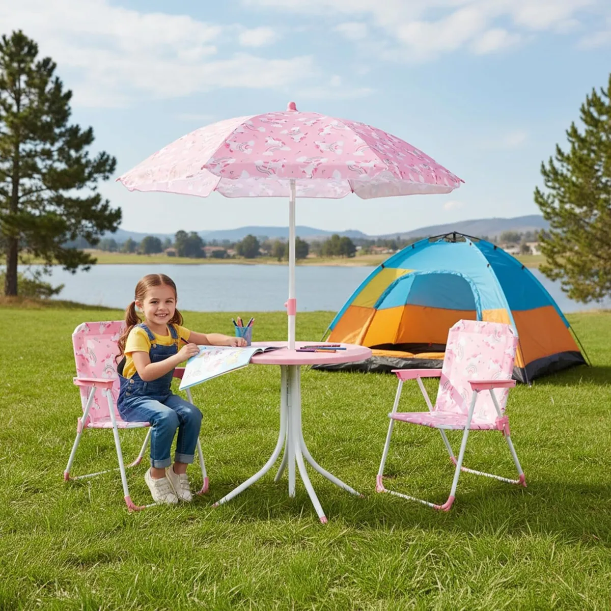 Children's Camping Furniture Set with Parasol - Image 4