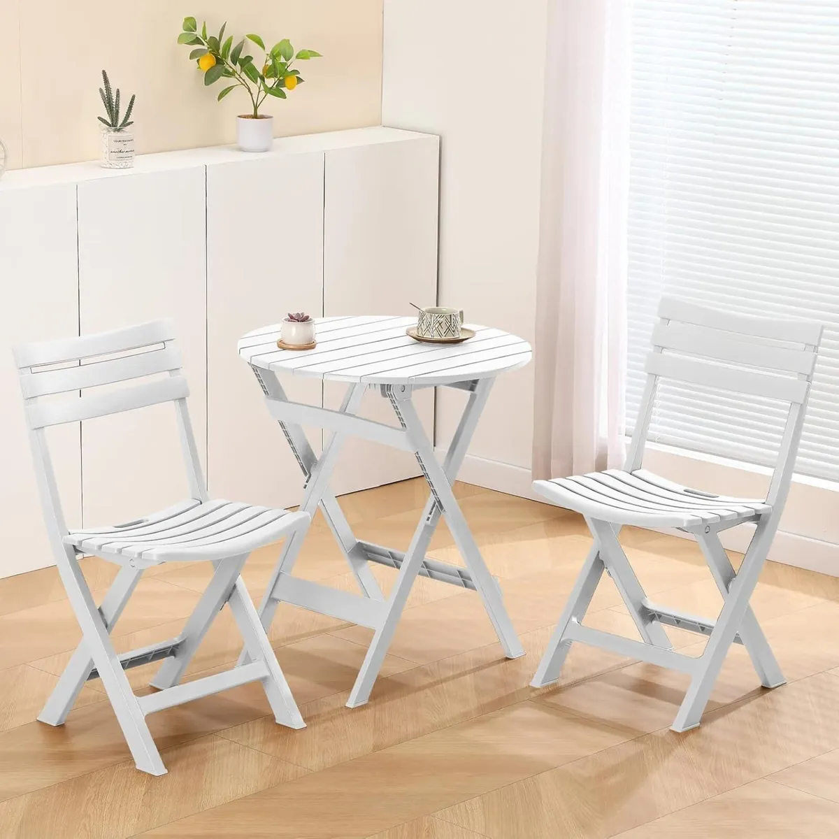 Plastic Folding Bistro Set 3 Piece Patio Portable - Image 1