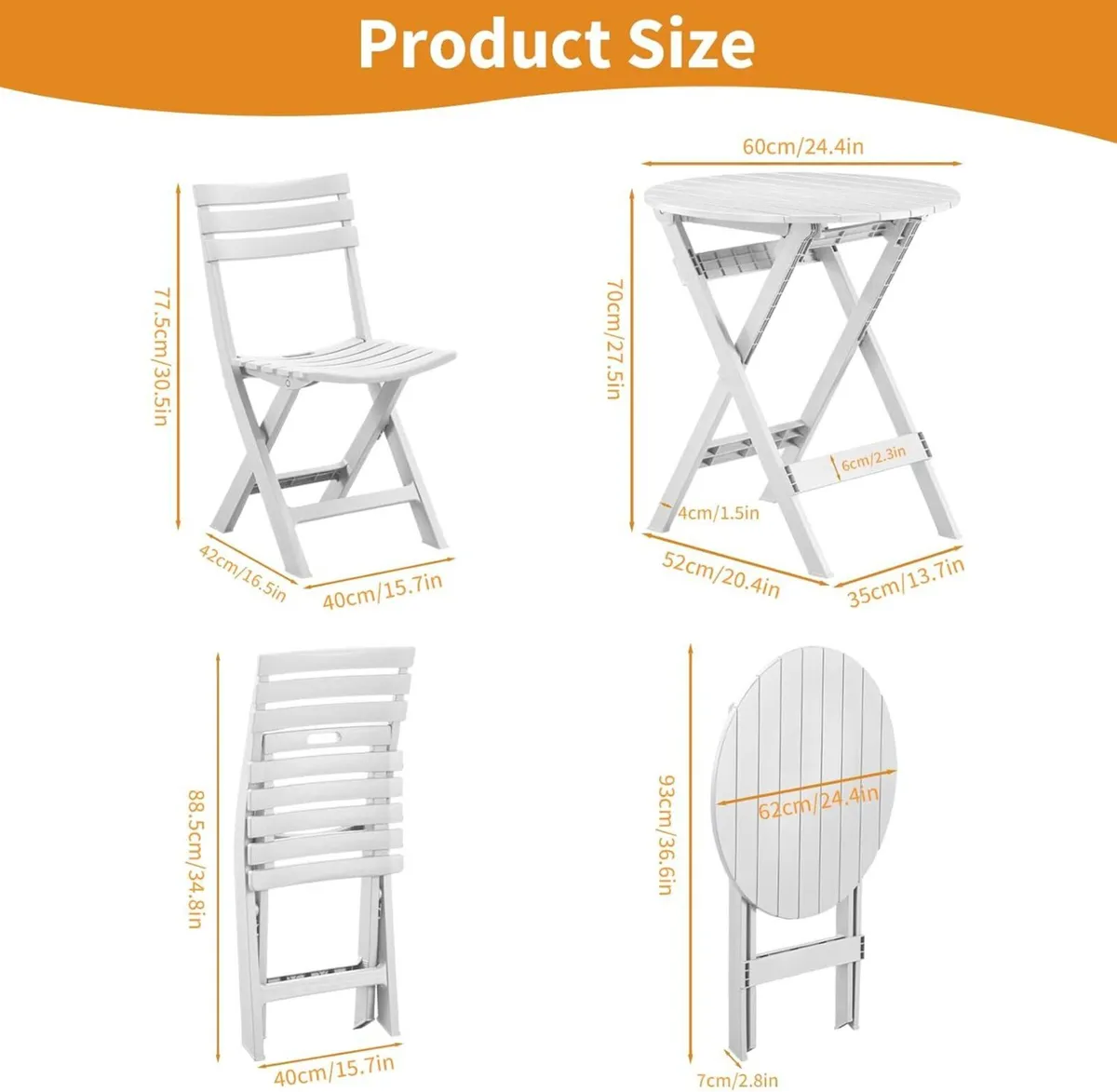 Plastic Folding Bistro Set 3 Piece Patio Portable - Image 2