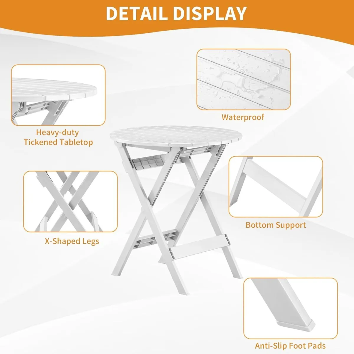 Plastic Folding Bistro Set 3 Piece Patio Portable - Image 3