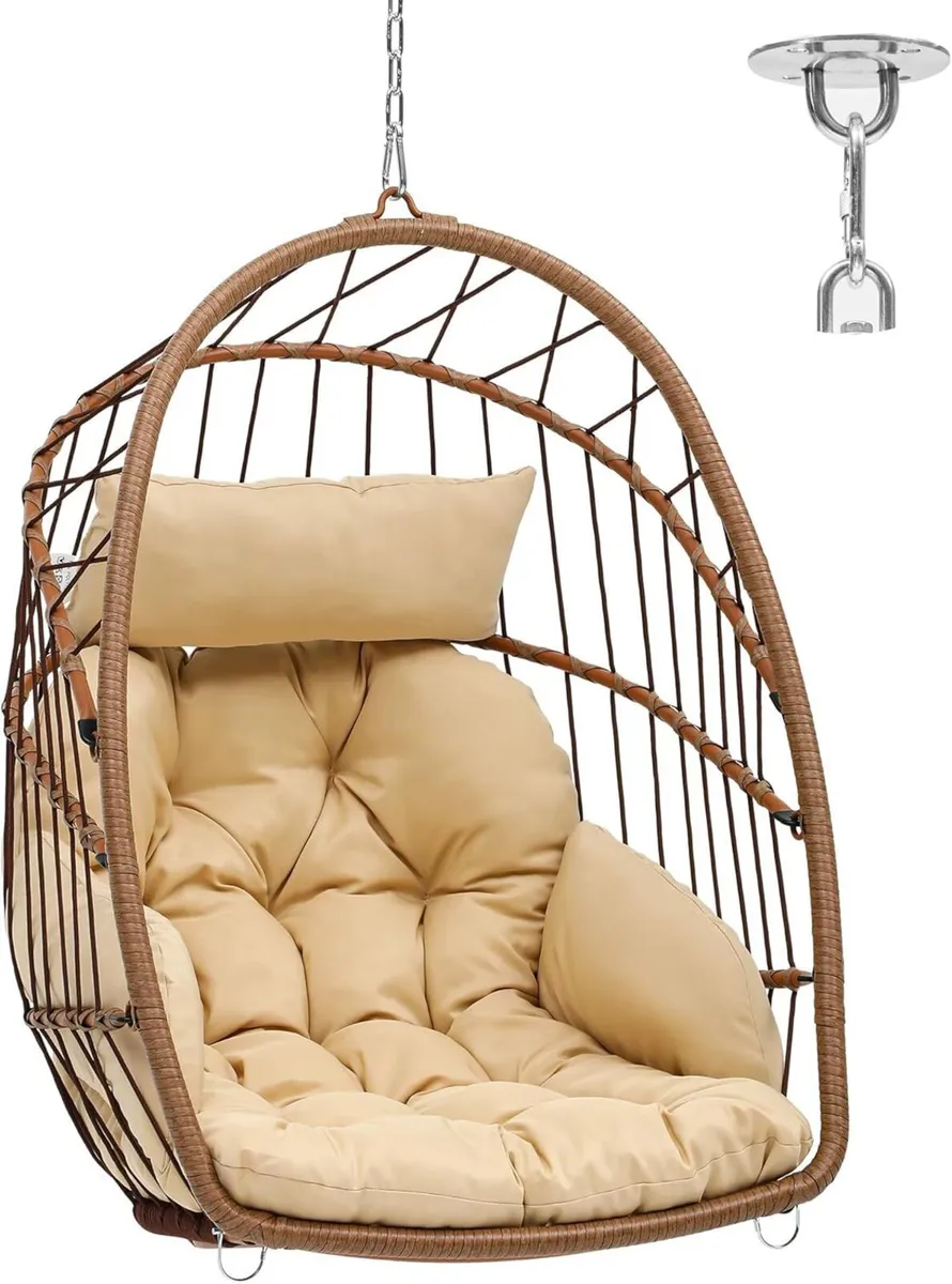 Rattan Swing Chair - Hanging Cushioned Egg in - Image 1