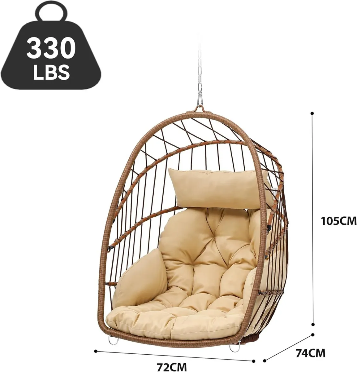 Rattan Swing Chair - Hanging Cushioned Egg in - Image 3