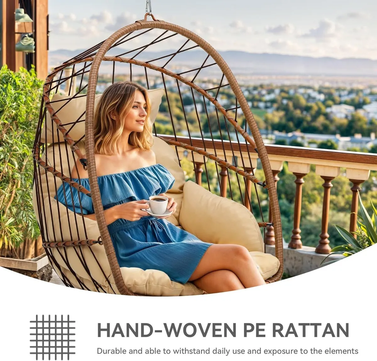 Rattan Swing Chair - Hanging Cushioned Egg in - Image 4