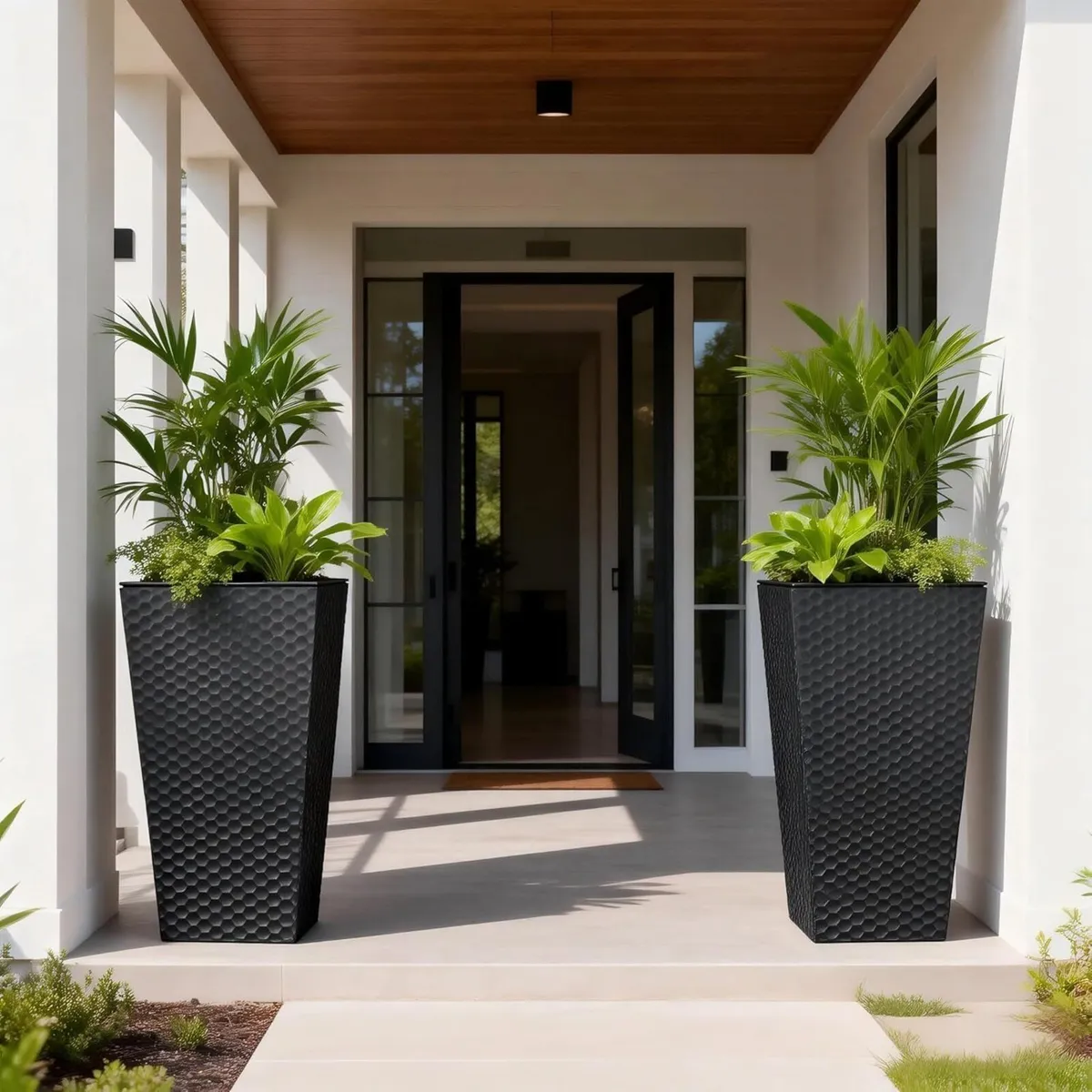 Tall Plant Pots Outdoor: 55cm Black Metal Garden - Image 1