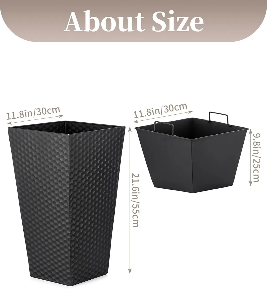 Tall Plant Pots Outdoor: 55cm Black Metal Garden - Image 2