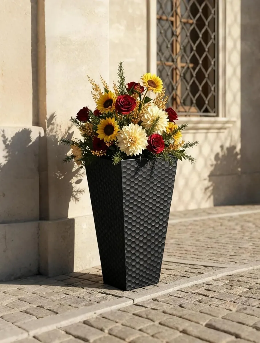 Tall Plant Pots Outdoor: 55cm Black Metal Garden - Image 3