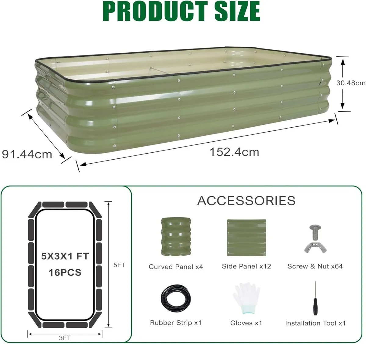 Adjustable Raised Garden Bed 150 x 90 30cm Metal - Image 3
