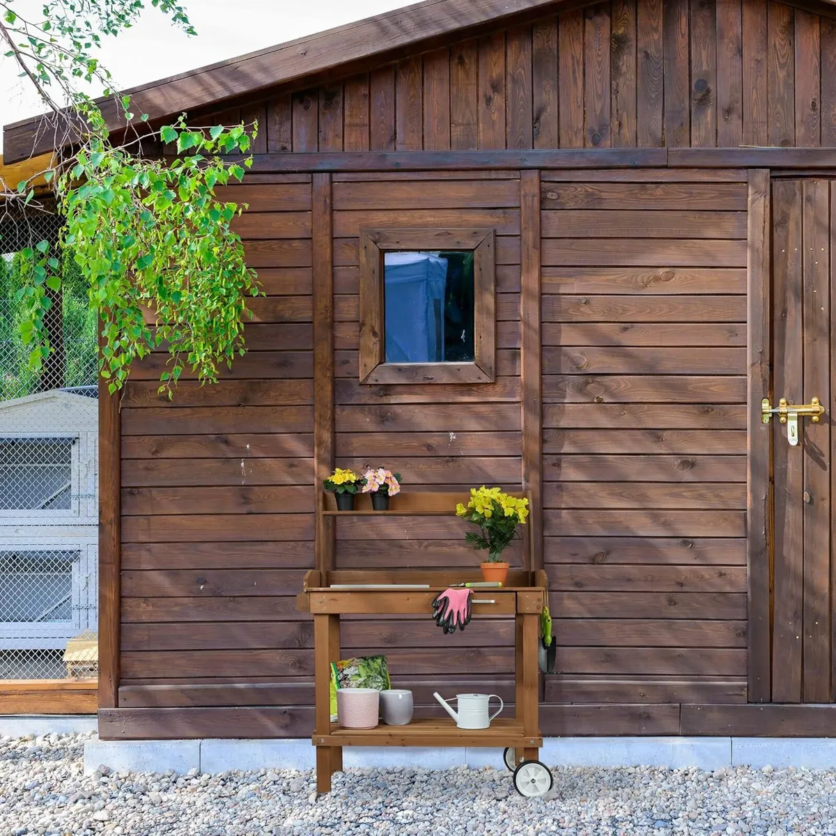 Planter Table with Wheels Repotting Stand Wooden - Image 2