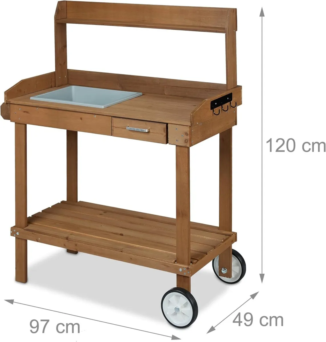 Planter Table with Wheels Repotting Stand Wooden - Image 3