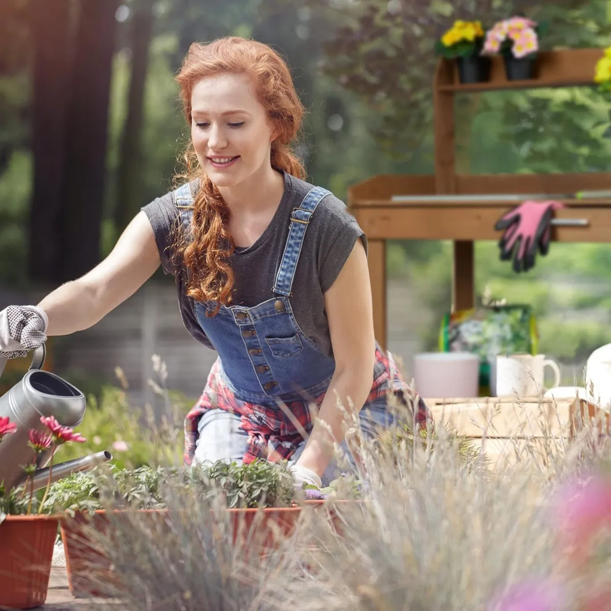 Planter Table with Wheels Repotting Stand Wooden - Image 4