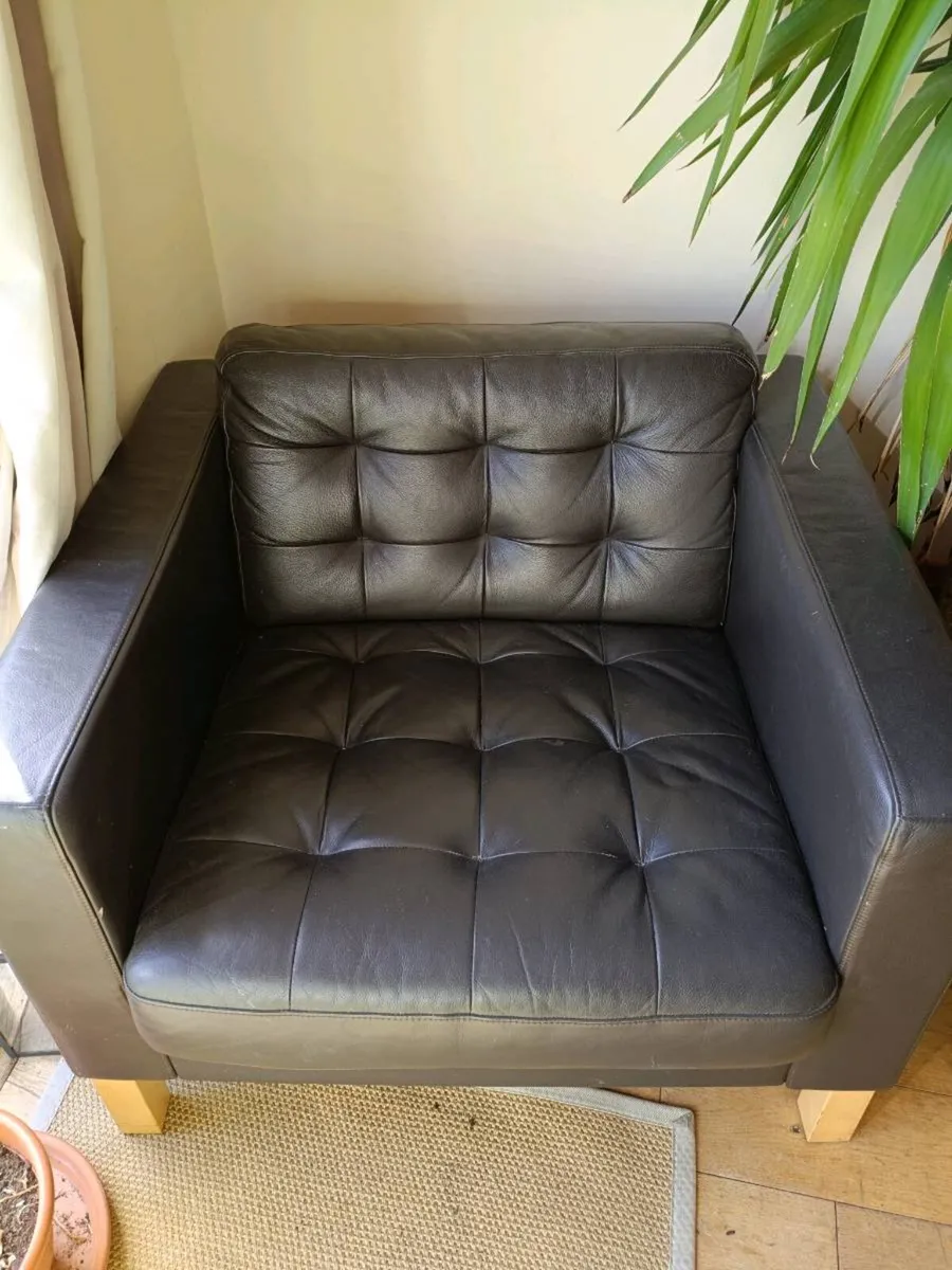 IKEA 'Landskrona' leather armchairs. - Image 2
