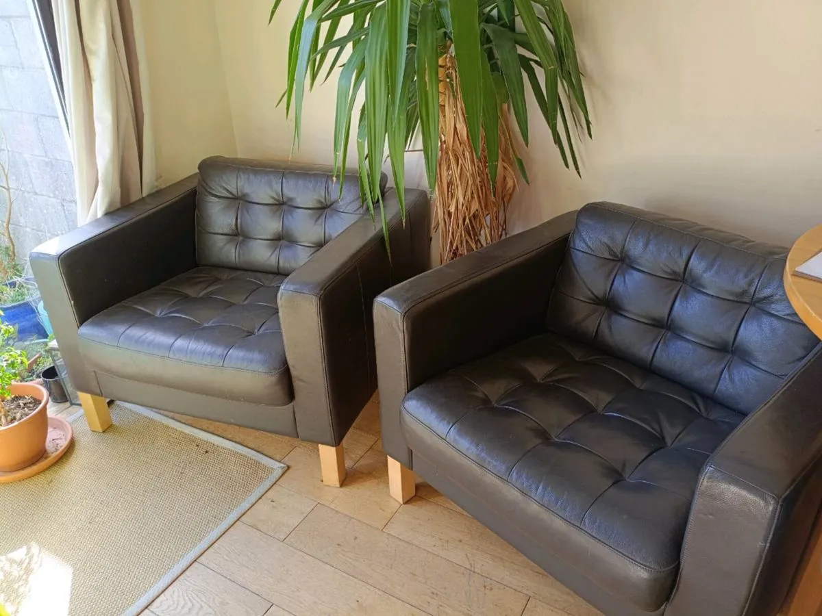 IKEA 'Landskrona' leather armchairs. - Image 1