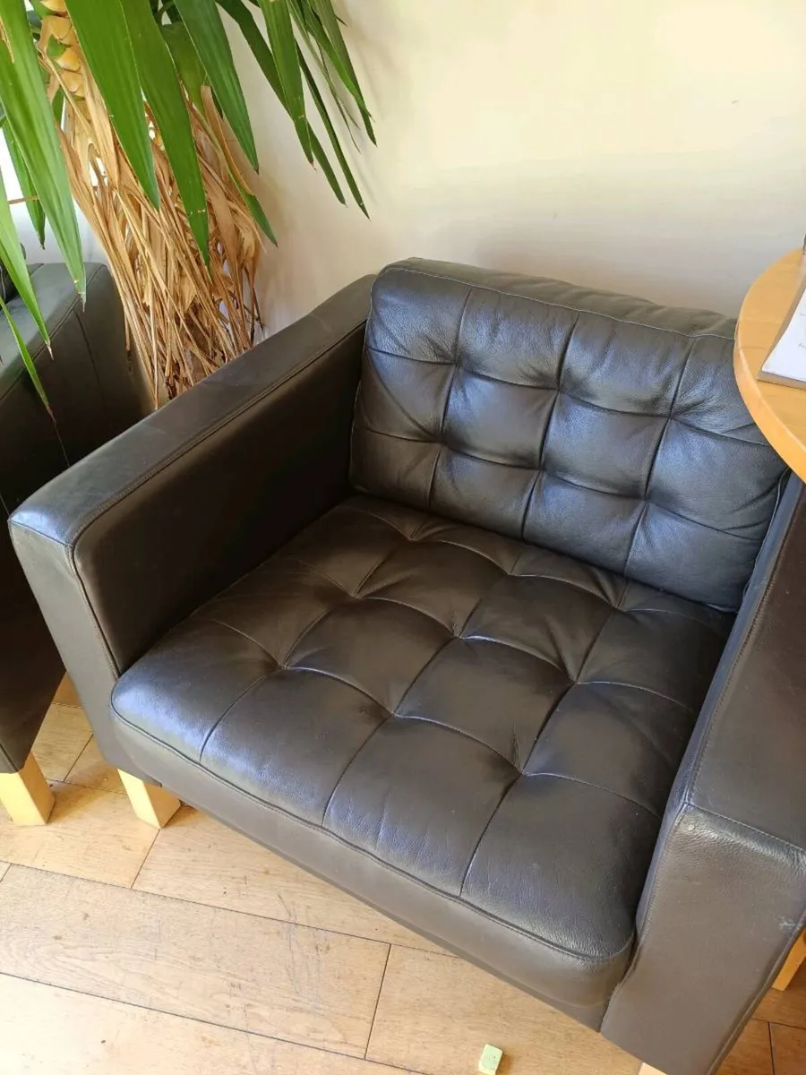 IKEA 'Landskrona' leather armchairs. - Image 3