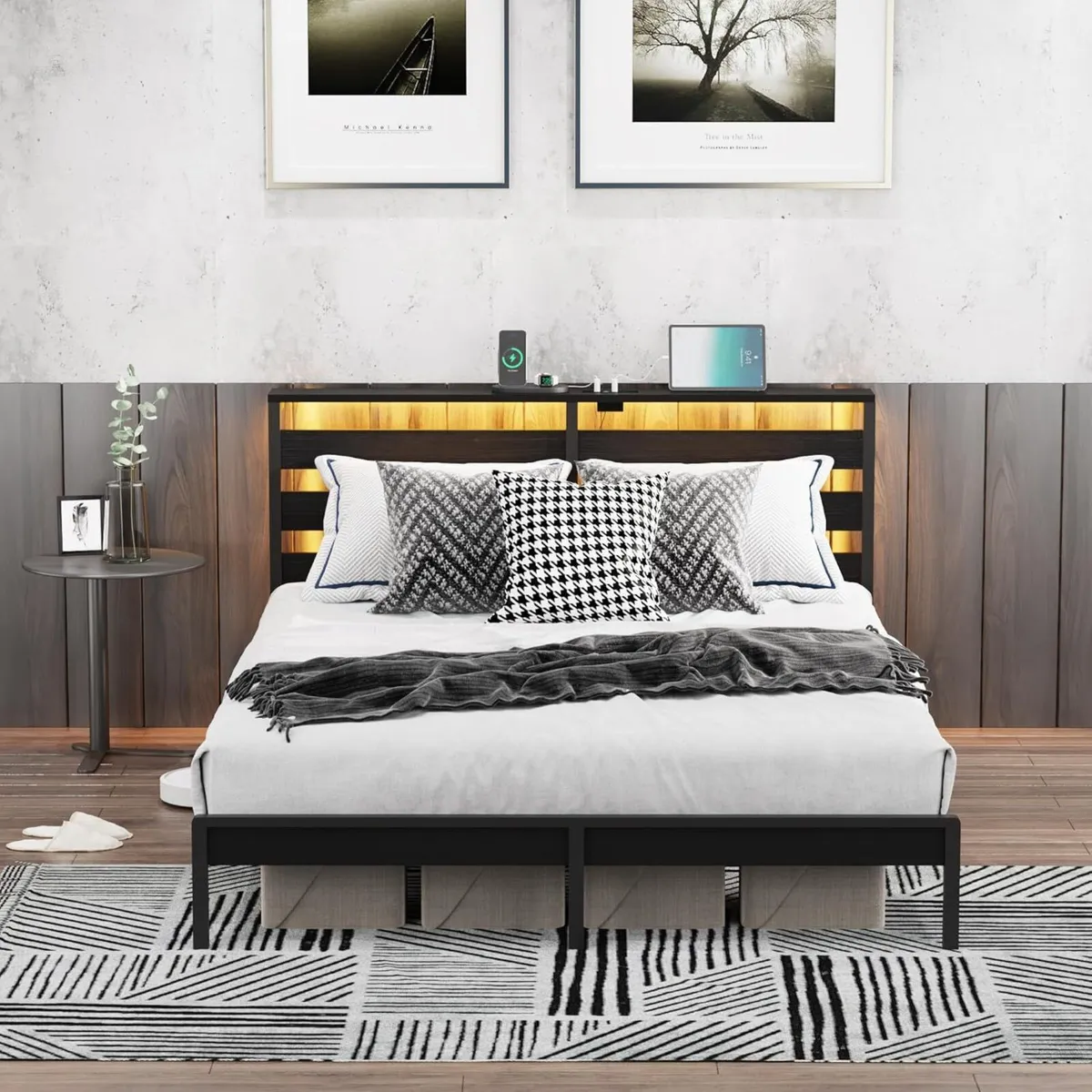 King Metal Bed Frame with USB Charging Station - Image 1