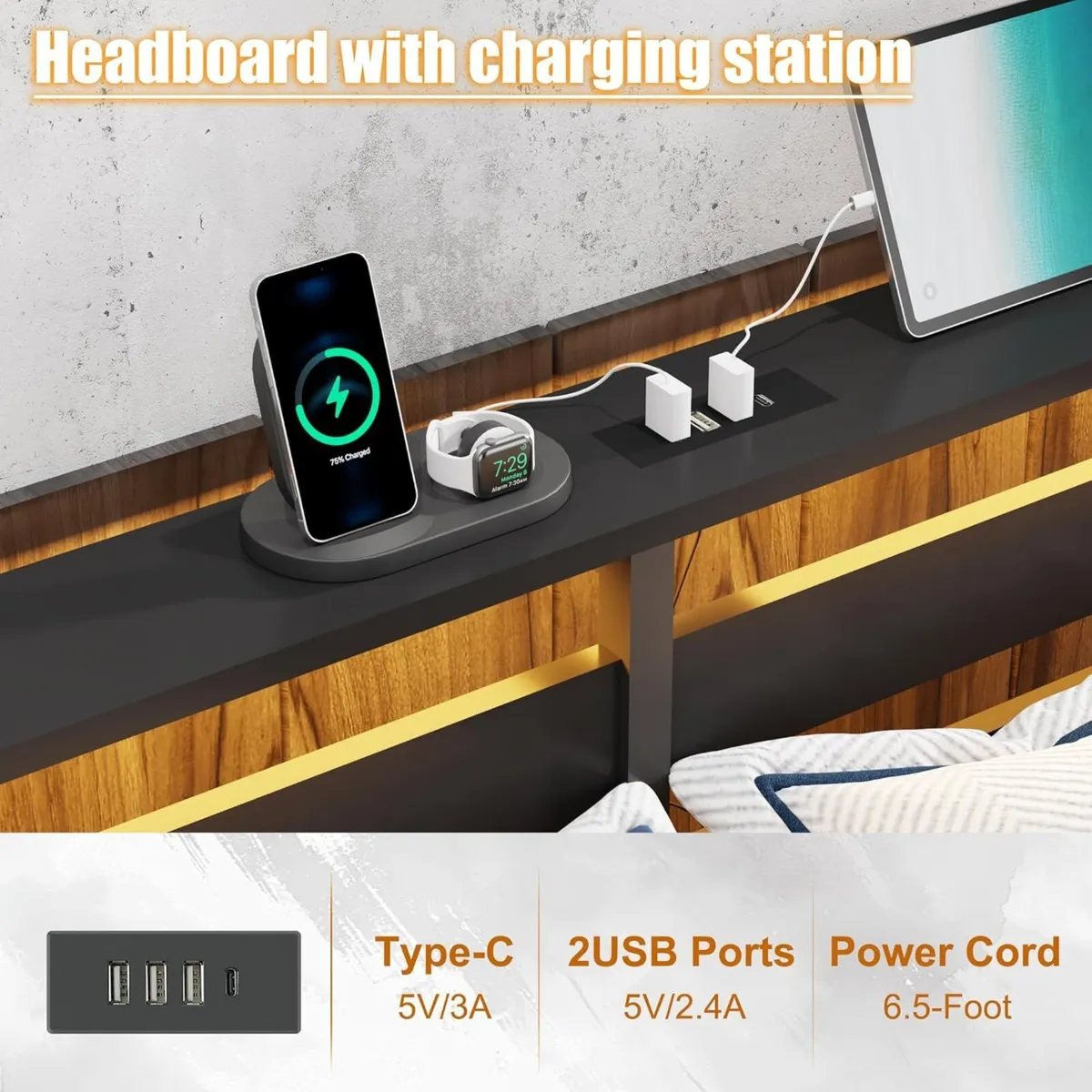King Metal Bed Frame with USB Charging Station - Image 4