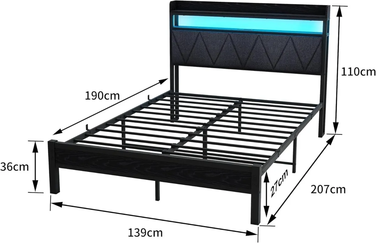4ft6 Double Size Bed Frame with LED Lights - Image 2