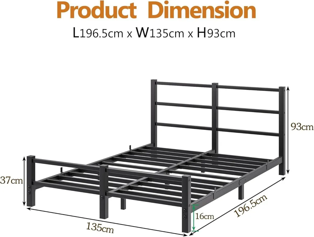 16cm Low Profile Double Bed Frame with Headboard - Image 2