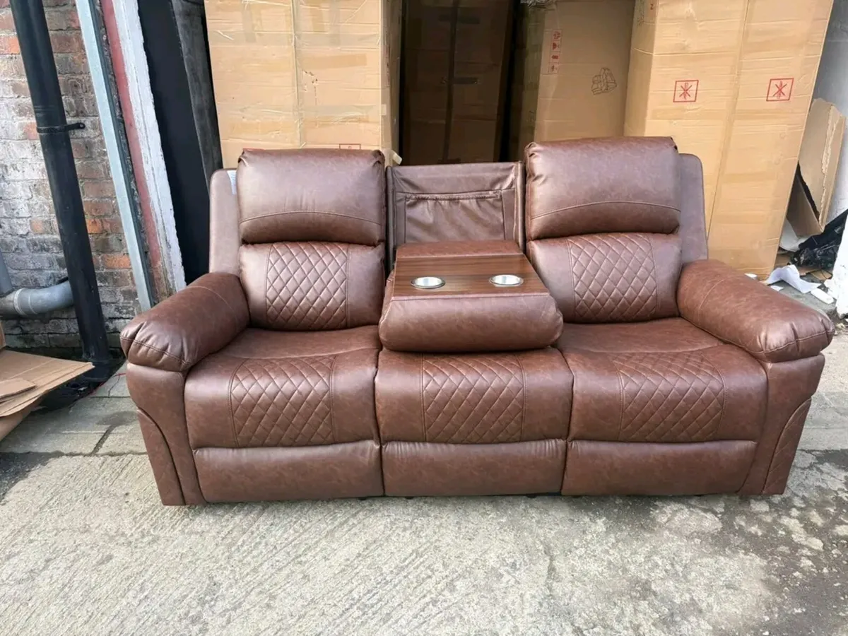 Roman 3+2 Brown Leather Recliner Sofa Set - Image 2