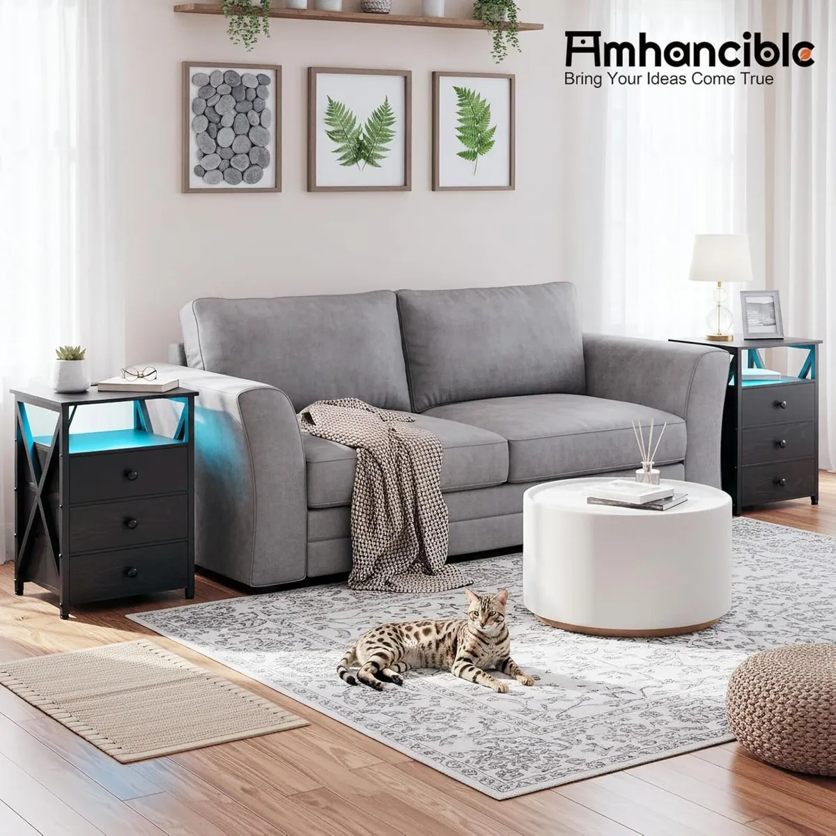 Bedside Table Set of 2 with Charging Station Side - Image 2