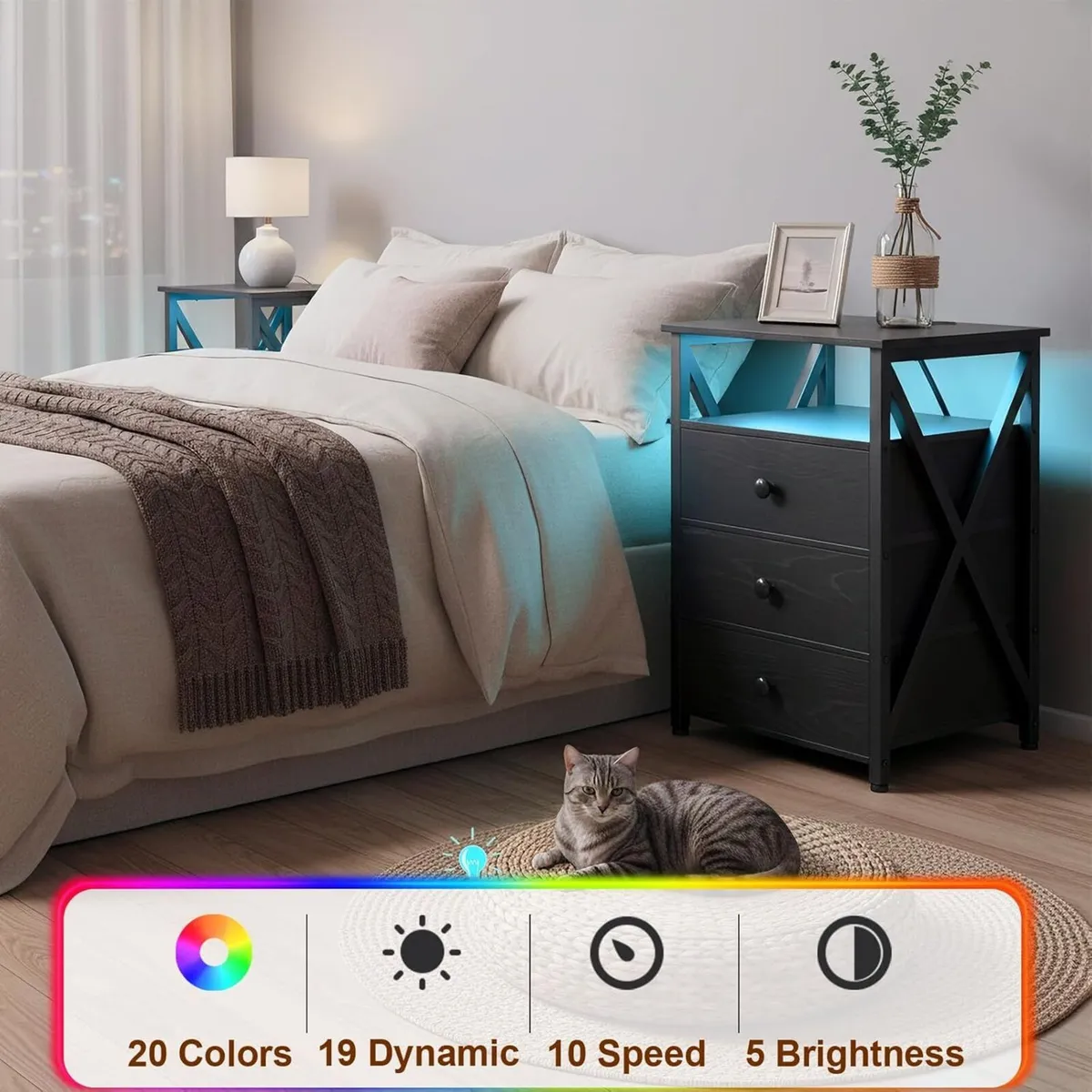 Bedside Table Set of 2 with Charging Station Side - Image 4