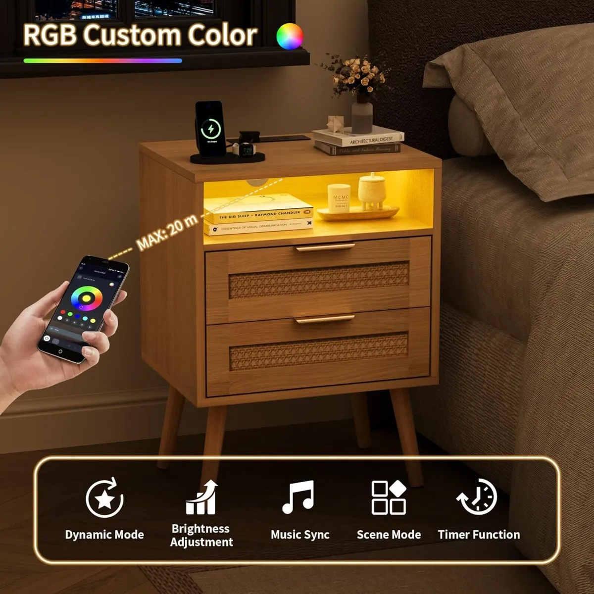 Bedside Tables Set of 2 Adjustable Lighting - Image 4