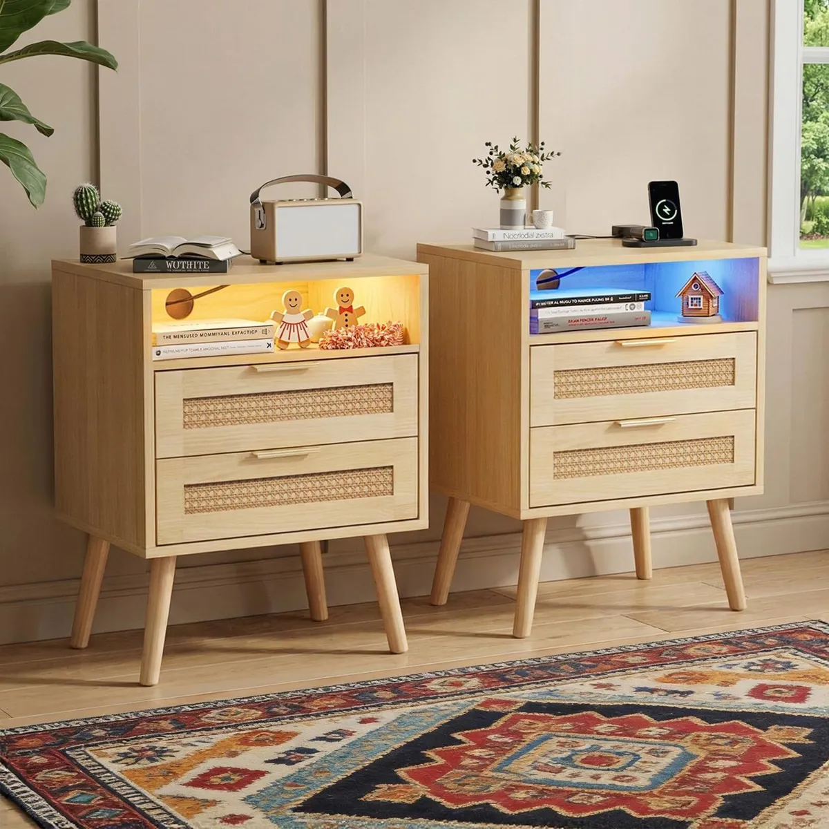 Bedside Tables Set of 2 Adjustable Lighting - Image 1