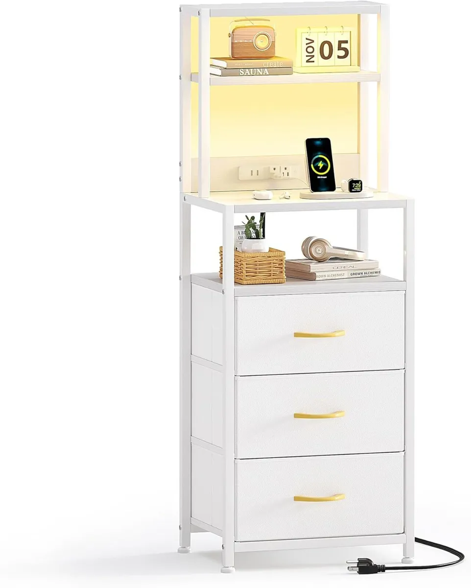 Bedside Table with 3 Drawers and Charging Station - Image 1