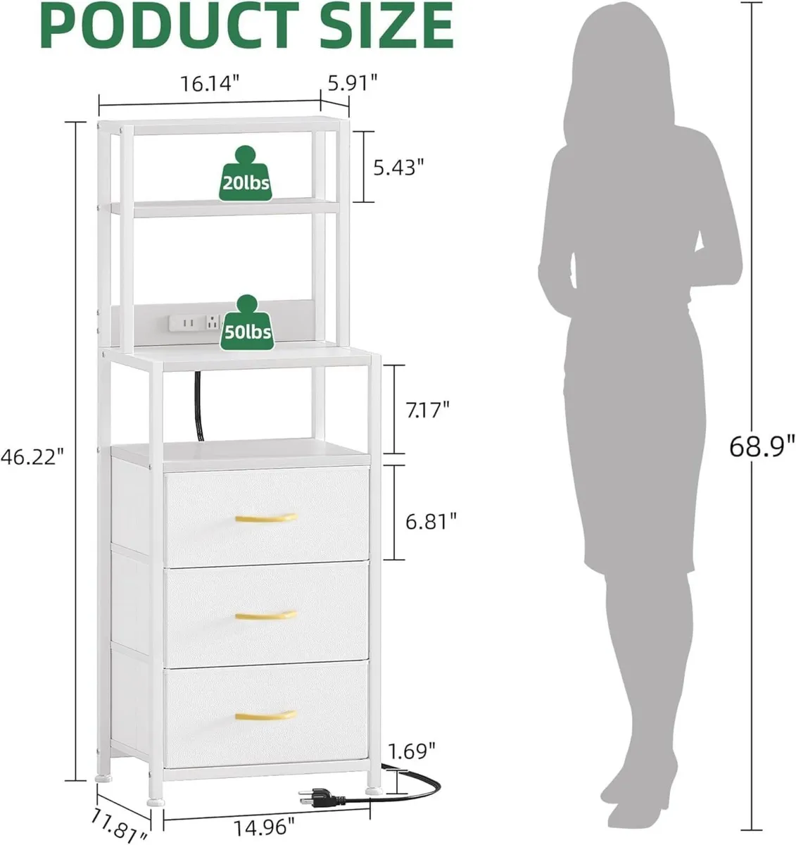 Bedside Table with 3 Drawers and Charging Station - Image 3